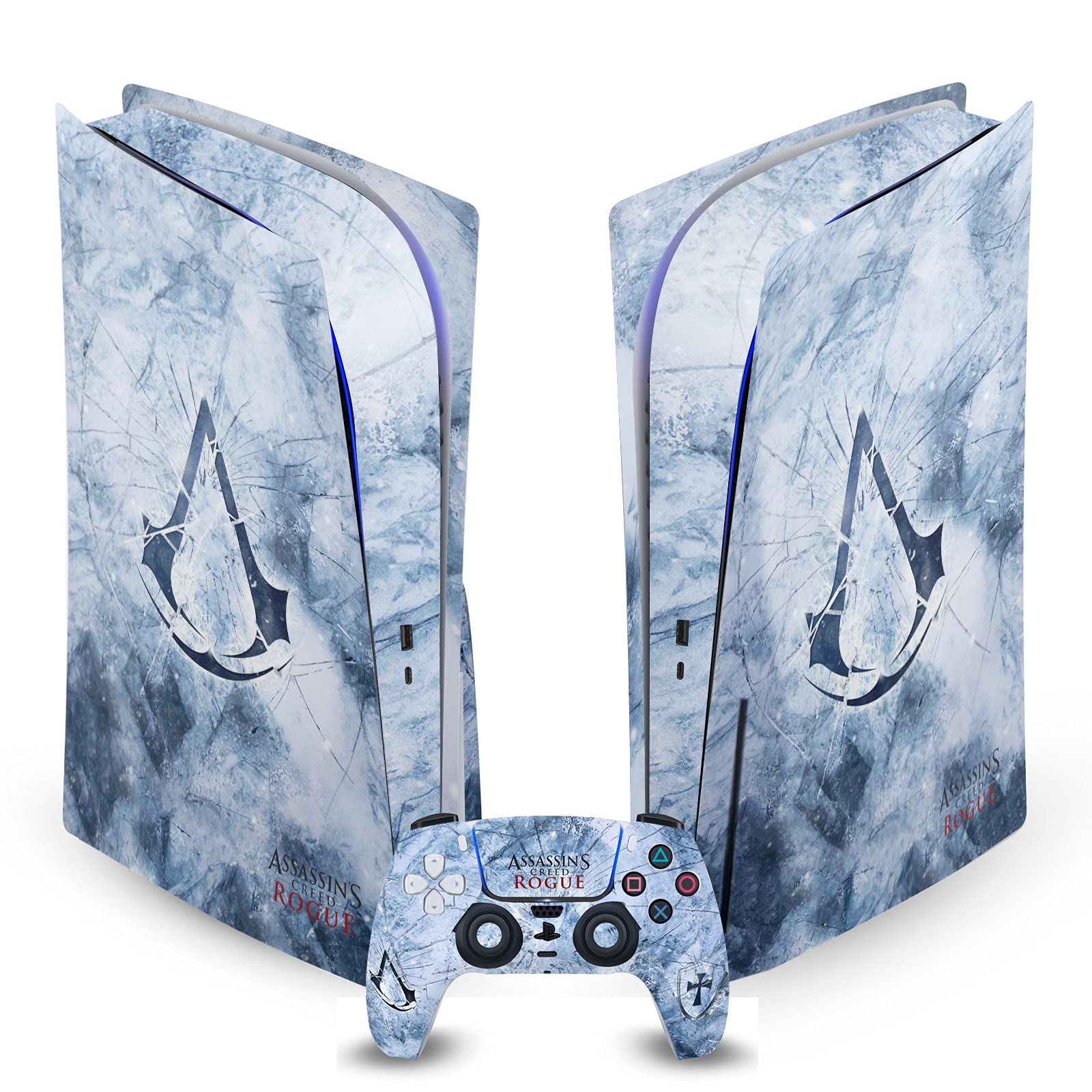 Officially Licensed Assassin's Creed Glacier Logo Gaming Skin Decal for Sony PS5 Disc Edition & DualSense Controller - Protective Vinyl Faceplate Cover for Enhanced Gaming Experience