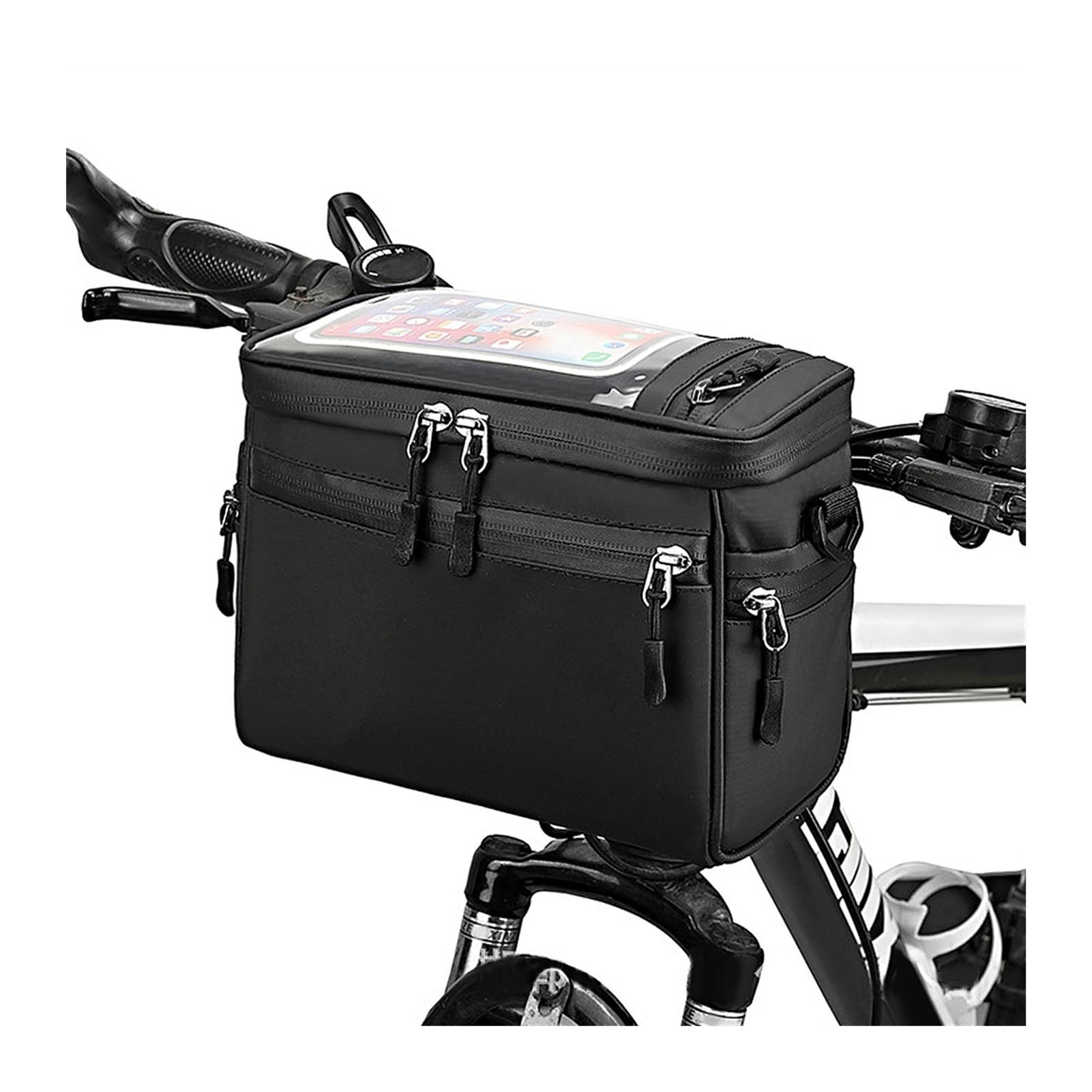 Waterproof Bicycle Handlebar Bag - Touchscreen Phone Pouch, Rainproof Bike Front Tube Bag & Shoulder Carrier for Cycling - Perfect for Commuting, Hiking & Outdoor Adventures (Black)