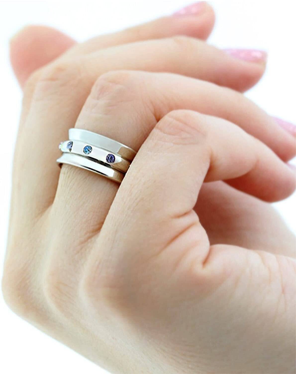1928 Jewelry Blue Aquamarine Crystal Spinner Ring for Anxiety Relief - Stress Reliever Fidget Ring for Women & Men - Perfect for Office, Travel & Meditation