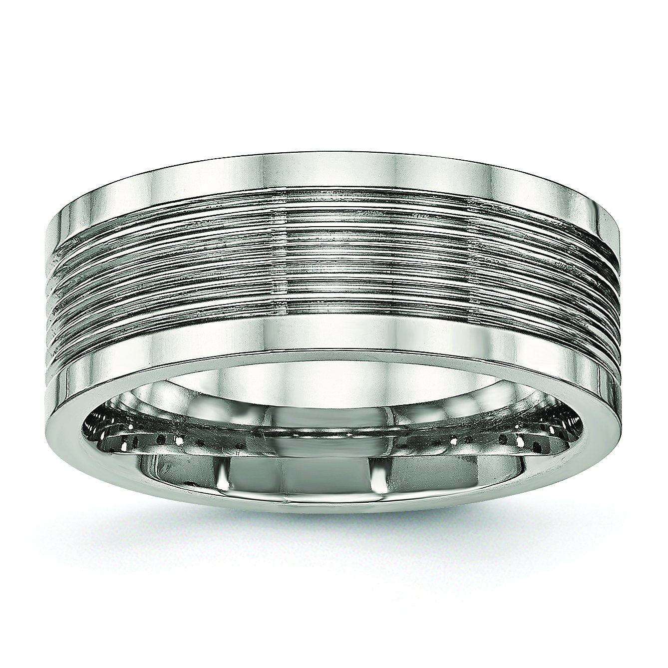 Stainless Steel Men's Wedding Band Ring - Polished Grooved Comfort Fit Design for Everyday Wear & Special Occasions