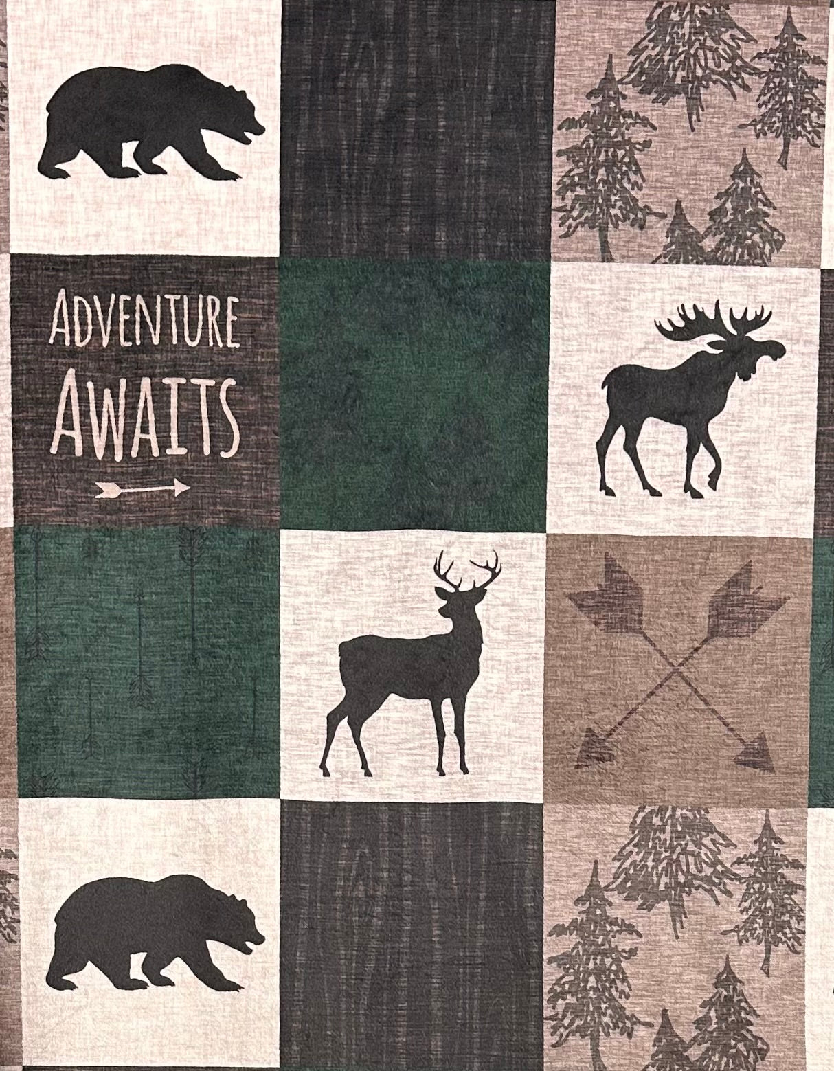 Adventure Awaits Camo Luxe Large Minky Blanket 55x79 Inches - Green & Brown Patchwork Design - Soft Plush Throw for Camping, Home Decor, and Outdoor Adventures