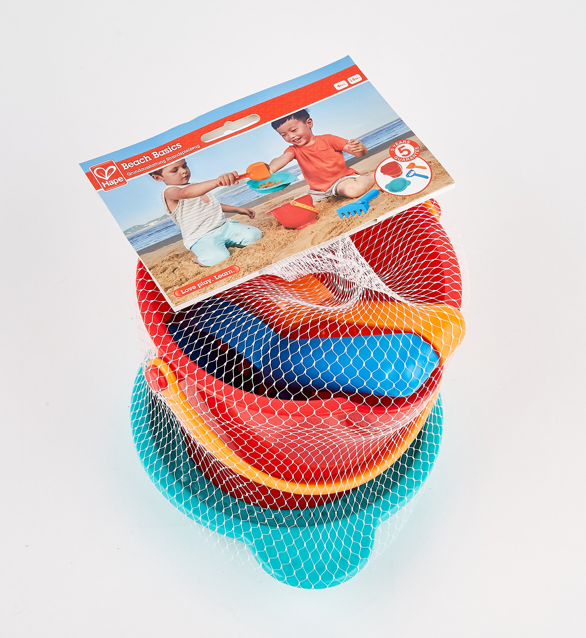 Hape Beach Essentials Sand Toy Set with Bucket, Sifter, Rake & Shovel | Toddler Sand Play Kit for Kids 18+ Months | Perfect for Beach, Sandbox & Outdoor Summer Activities