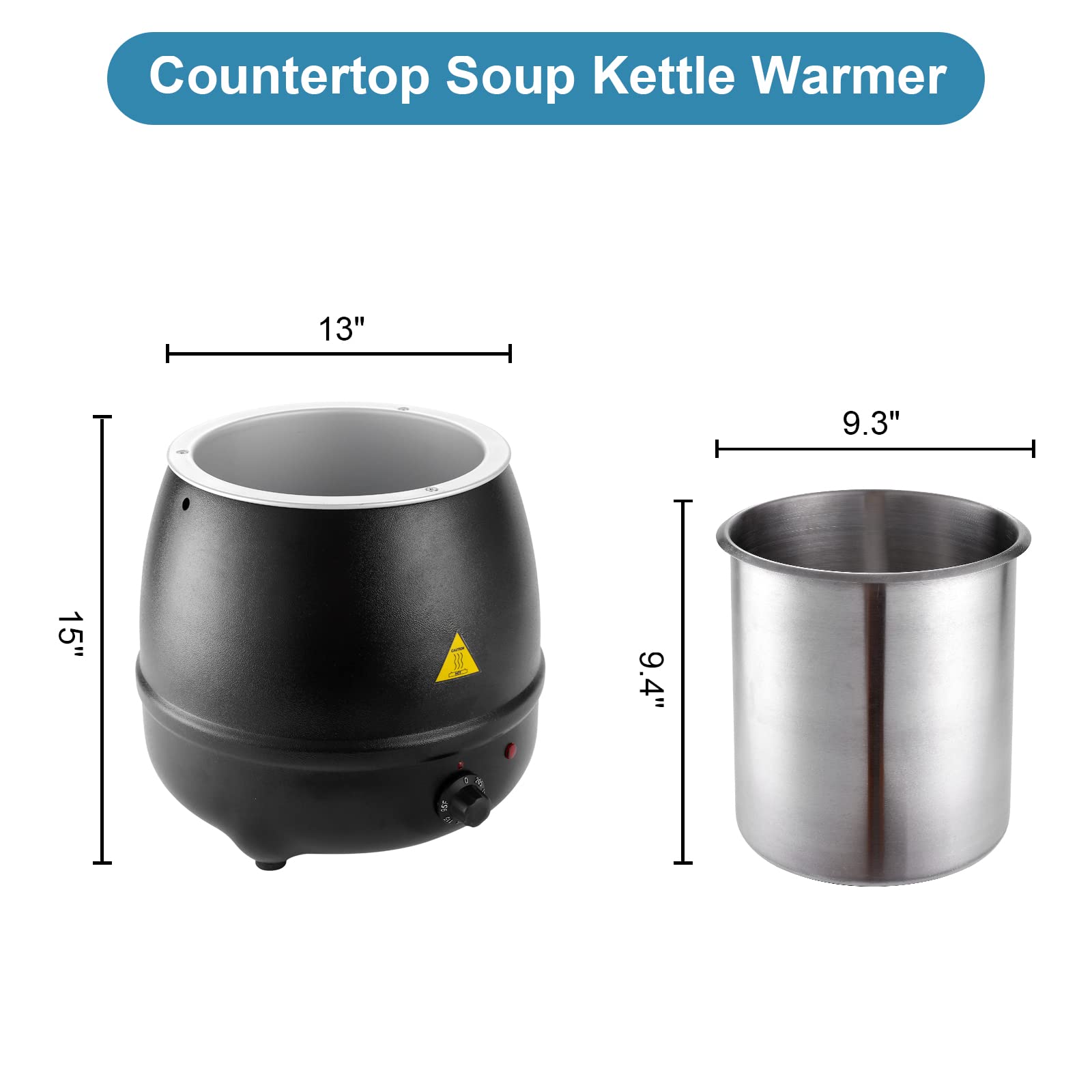 YBSVO 11 Quart Round Black Countertop Food Warmer & Soup Kettle with 120V 400W Heating - Perfect for Restaurants, Buffets, Catering & Home Kitchen Use