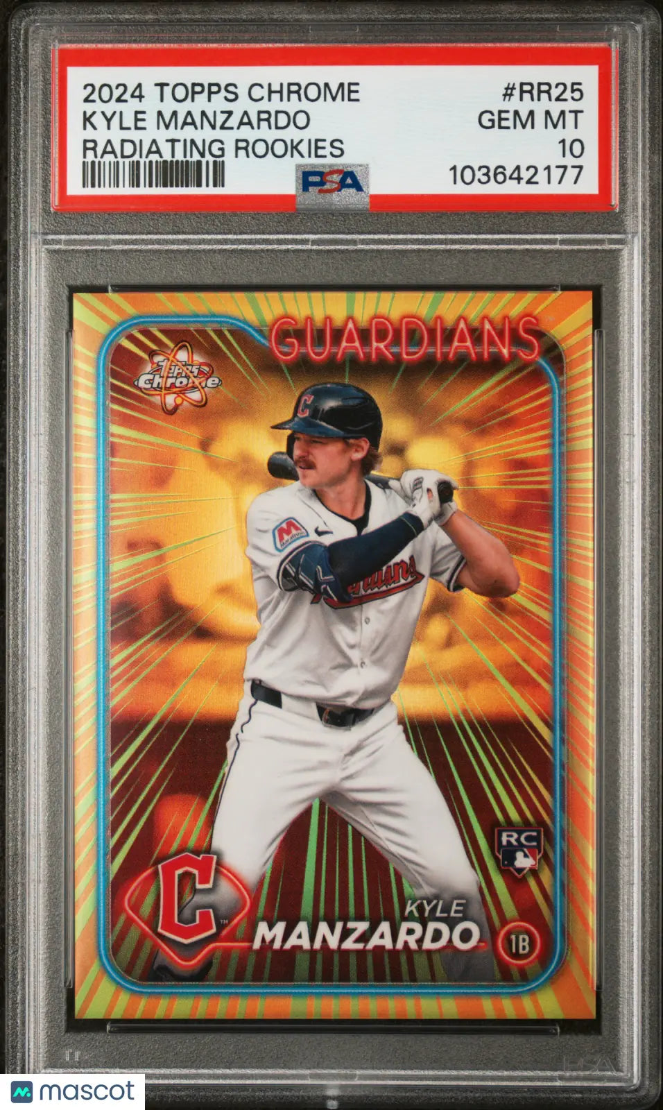 2024 Topps Chrome Radiating Rookies Kyle Manzardo RC Update PSA 10 Graded Baseball Card - Perfect for Collectors, Investors & Sports Memorabilia Displays