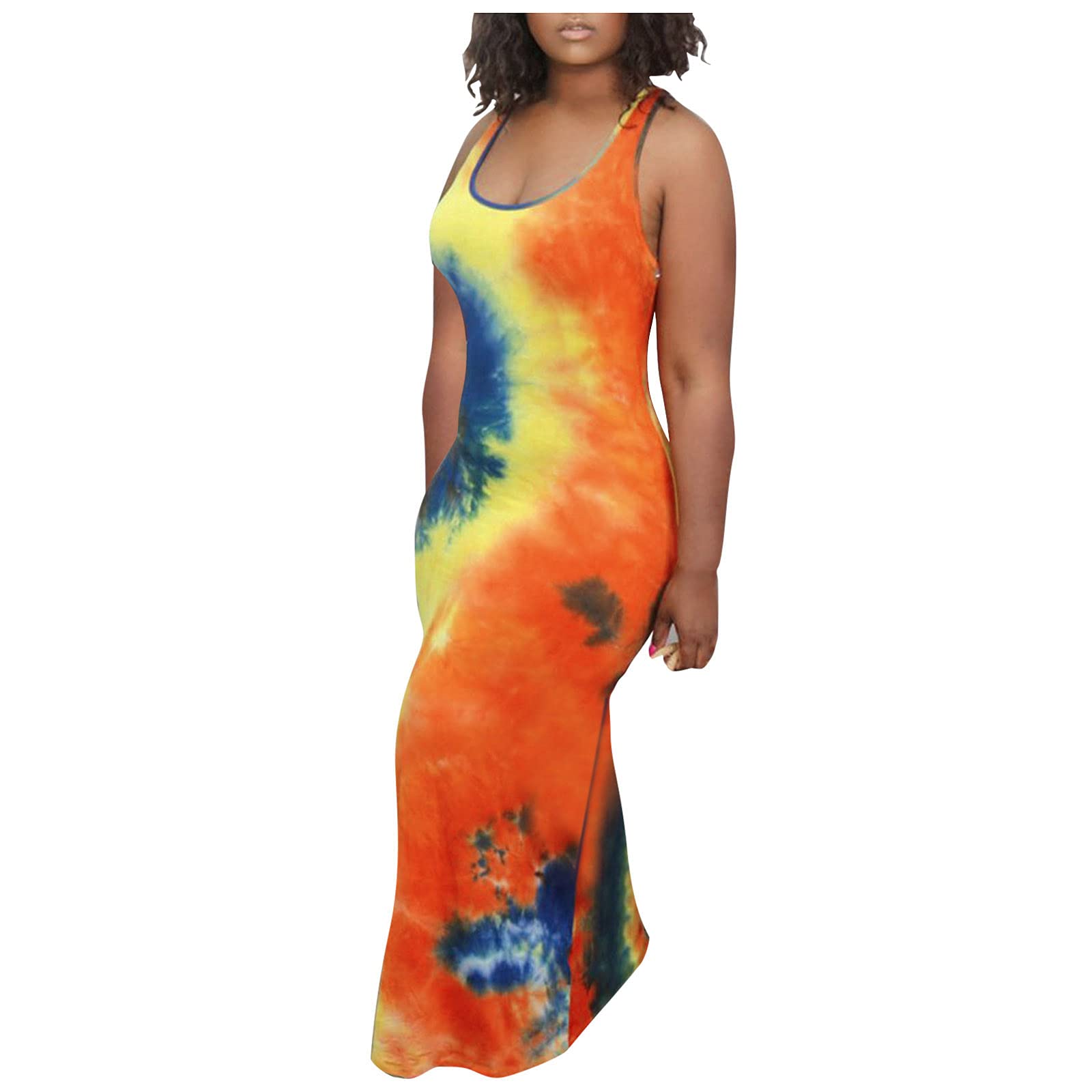Boho Tie-Dye Floral Maxi Sundress for Women - Sleeveless Summer Dress with V-Neck - Perfect for Beach Vacations, Music Festivals & Casual Outings