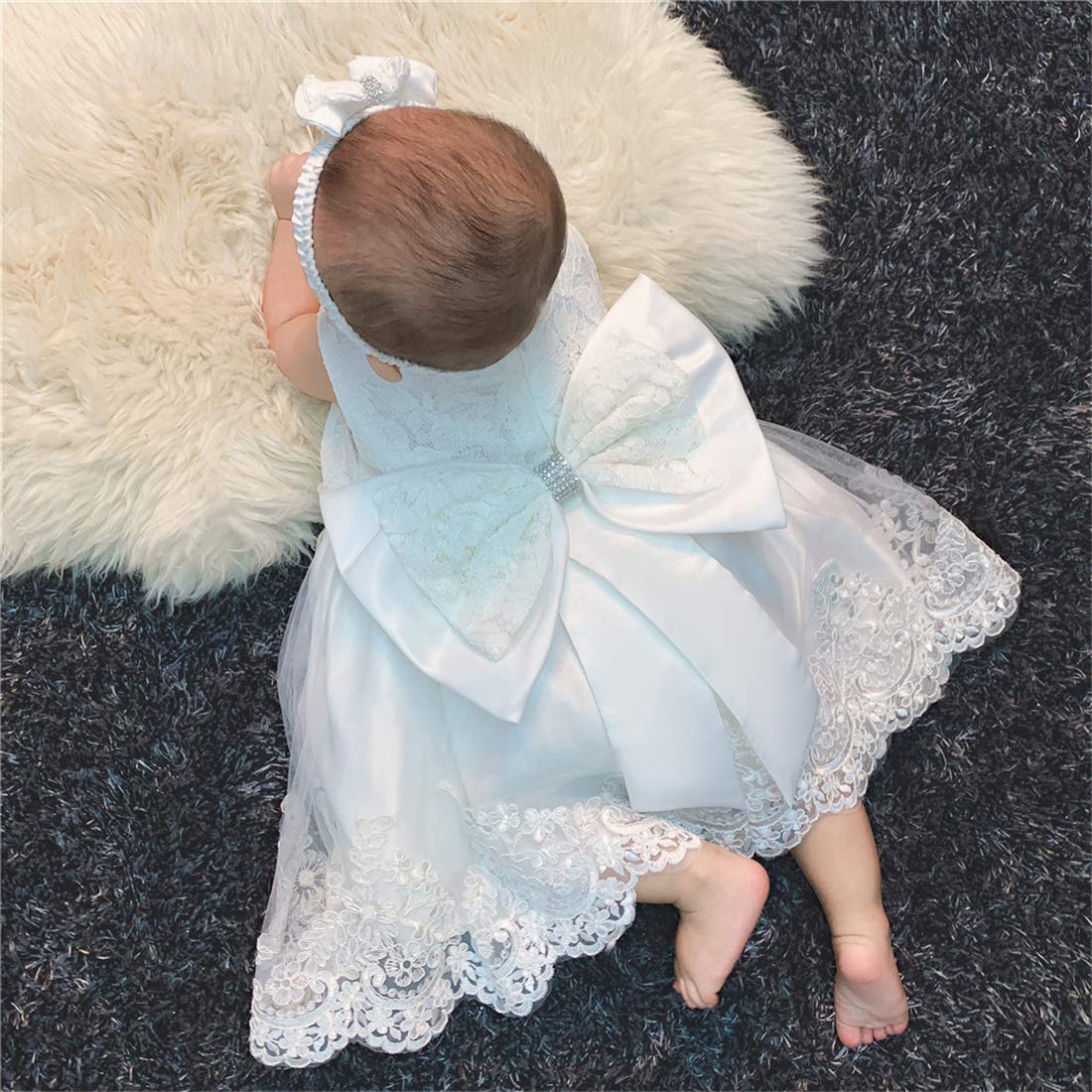 KISSOURBABY Toddler Baptism Dress for Baby Girls - Embroidered Christening Gown with Matching Headband | Perfect for Baptism, First Communion & Special Occasions