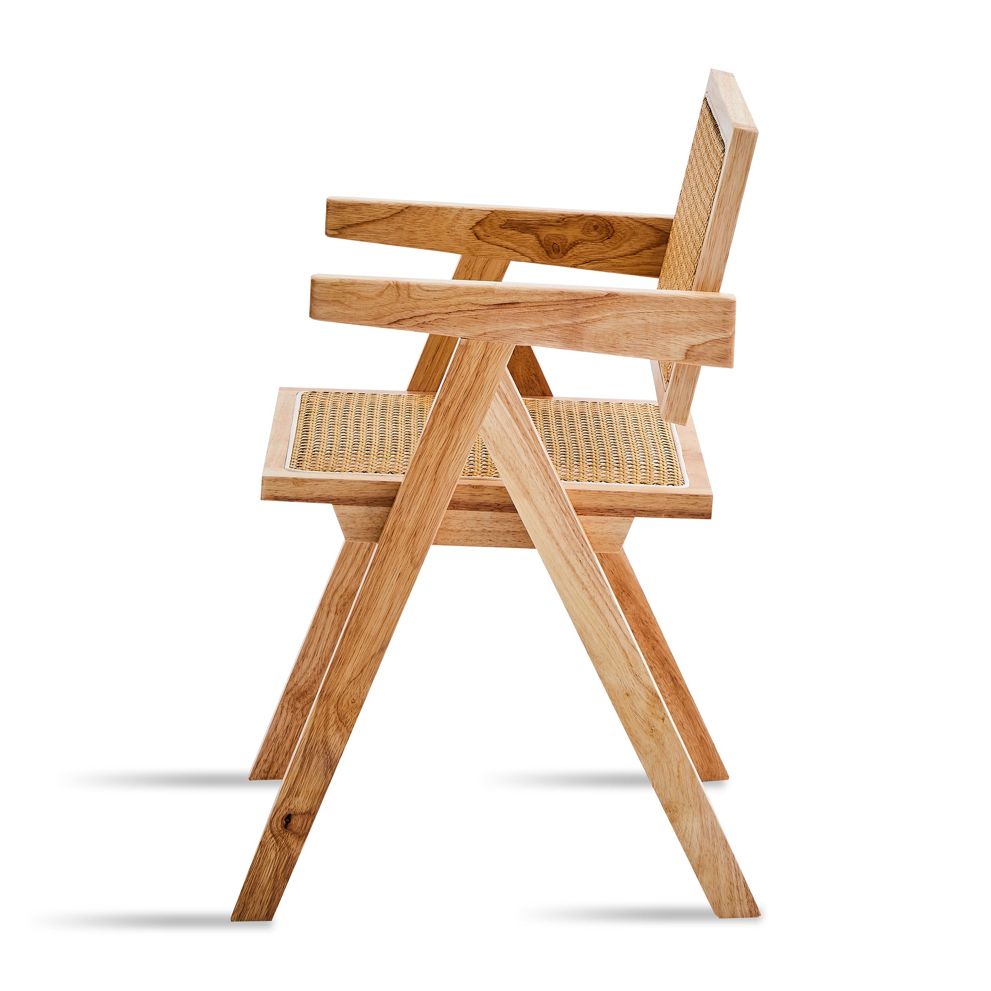 Solid Wood Dining Chairs with Armrests - Natural Rubber Wood & Rattan Woven Design for Kitchen, Dining Room, or Outdoor Patio