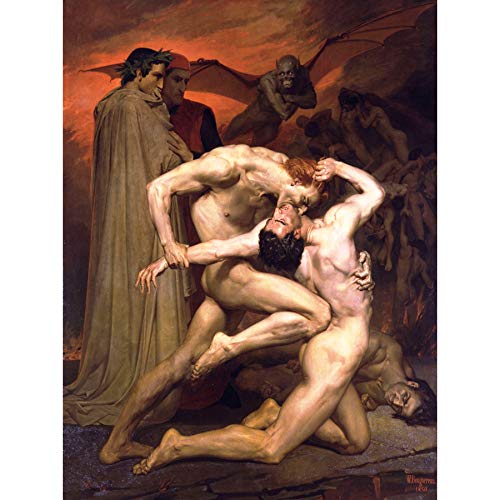 William Adolphe Bouguereau Dante and Virgil in Hell Art Print - 18x24 Inch Large Wall Decor Poster - Classic Oil Painting Reproduction for Living Room, Bedroom & Office Decor