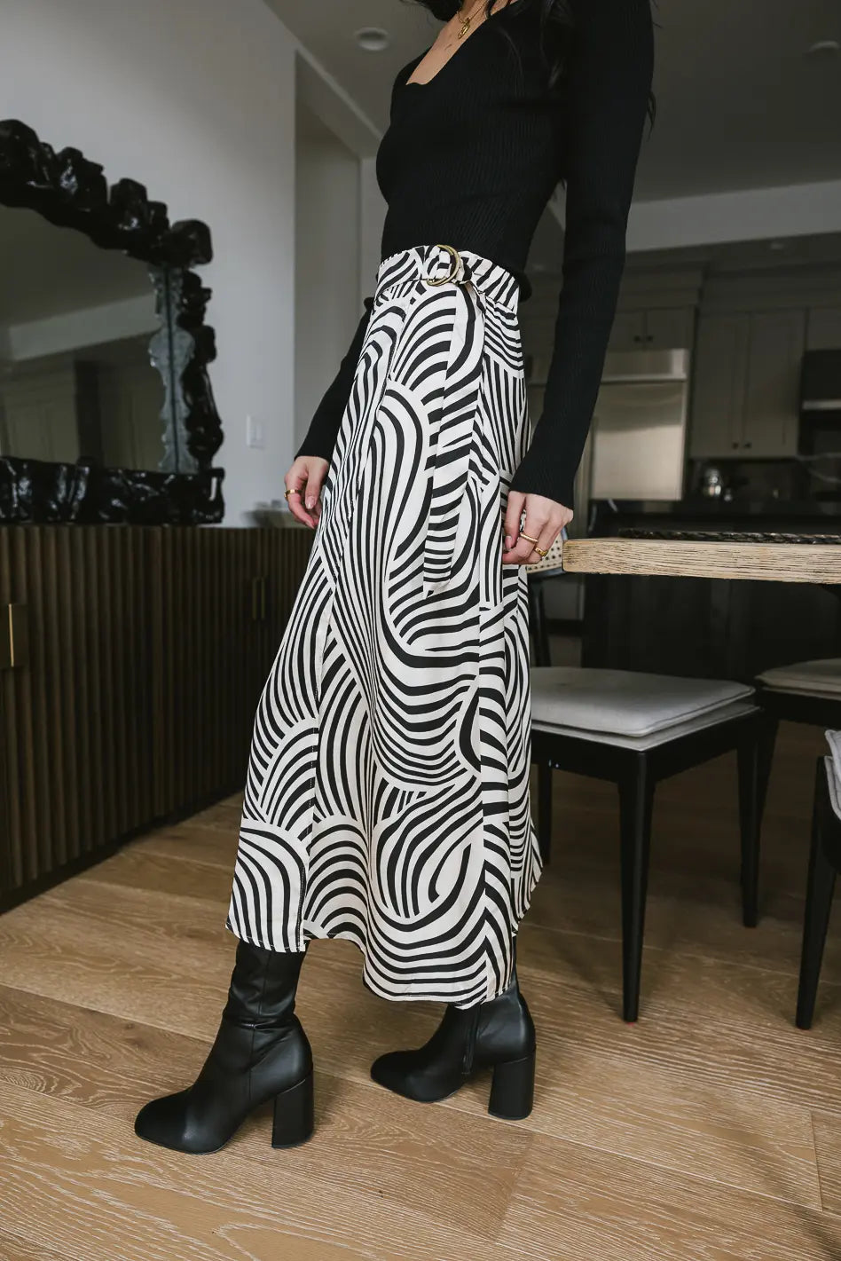 Lydia Abstract Skirt - Women's Boho Flowy Midi Skirt with Unique Print | Perfect for Summer Festivals, Beach Vacations & Boho Chic Outfits