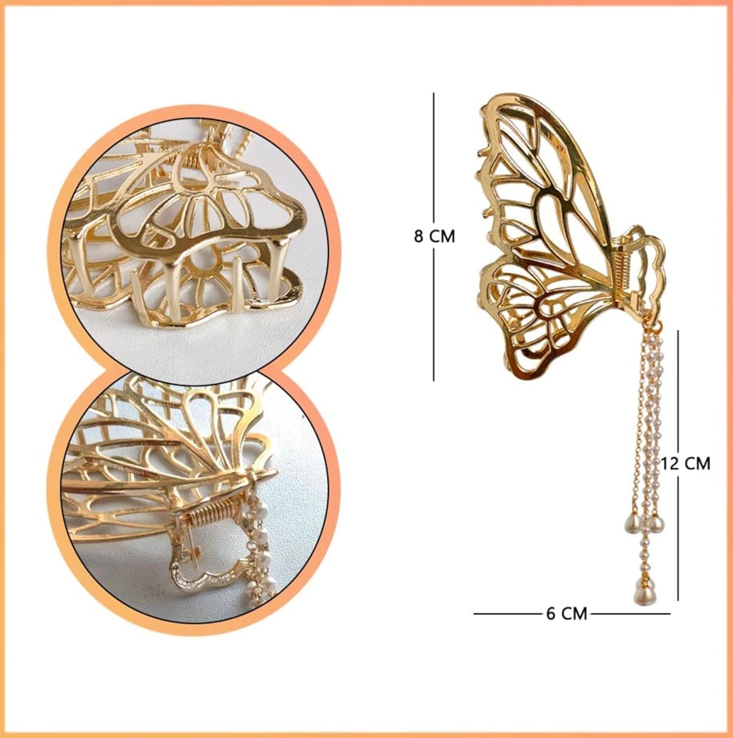 BellaStella Large Metal Heart Butterfly Tassel Hair Claw Clip for Women - 2 Pack Hair Accessories for Party, Wedding, Prom & Everyday Use