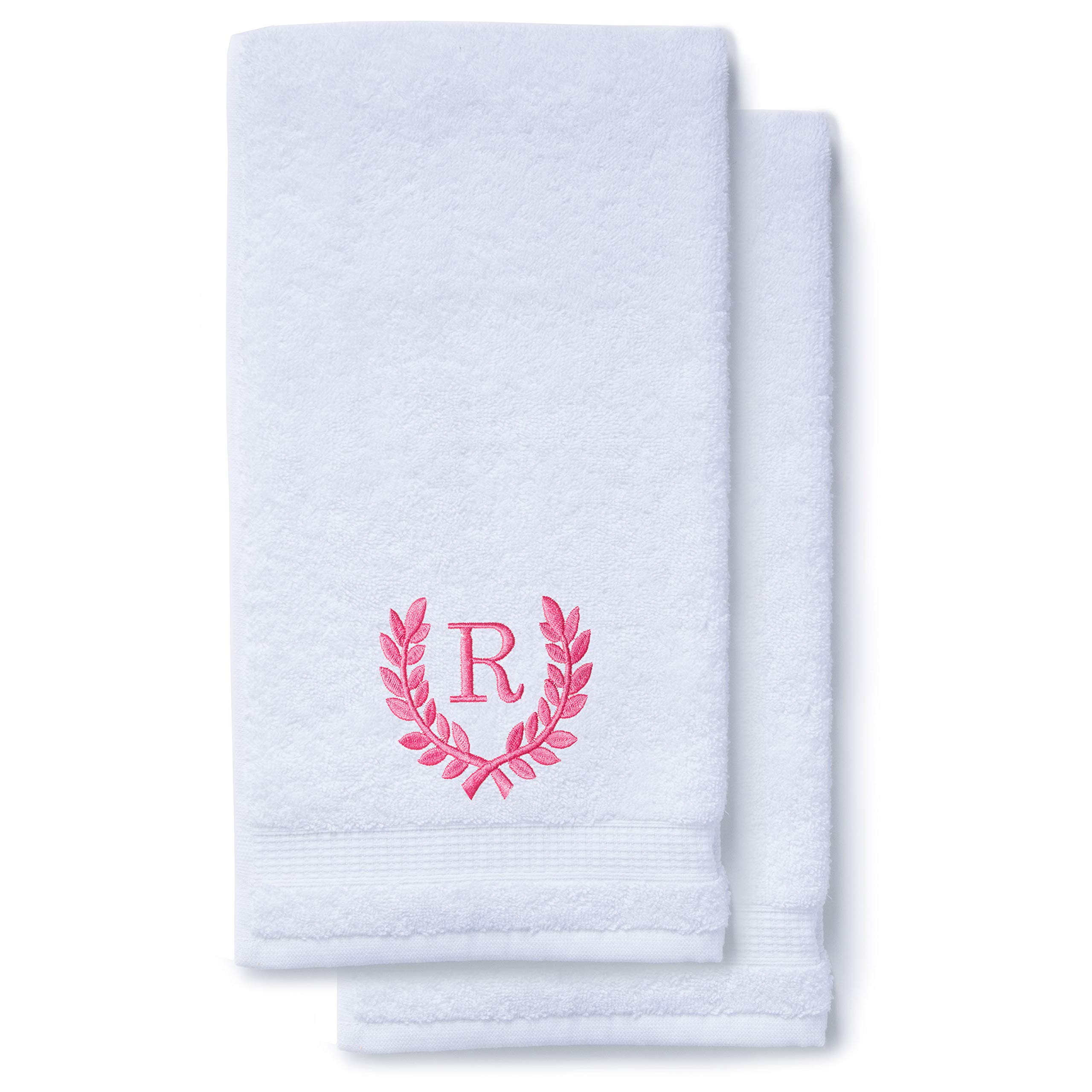 Personalized Monogrammed Hand Towels Set of 2 - 16x30 Inch Luxury Turkish Bath & Kitchen Towels for Spa, Wedding & Bridal Gifts | Custom Roman Font Embroidery | Soft Oversized Decorative Towels for Bathroom, Makeup & Home Decor