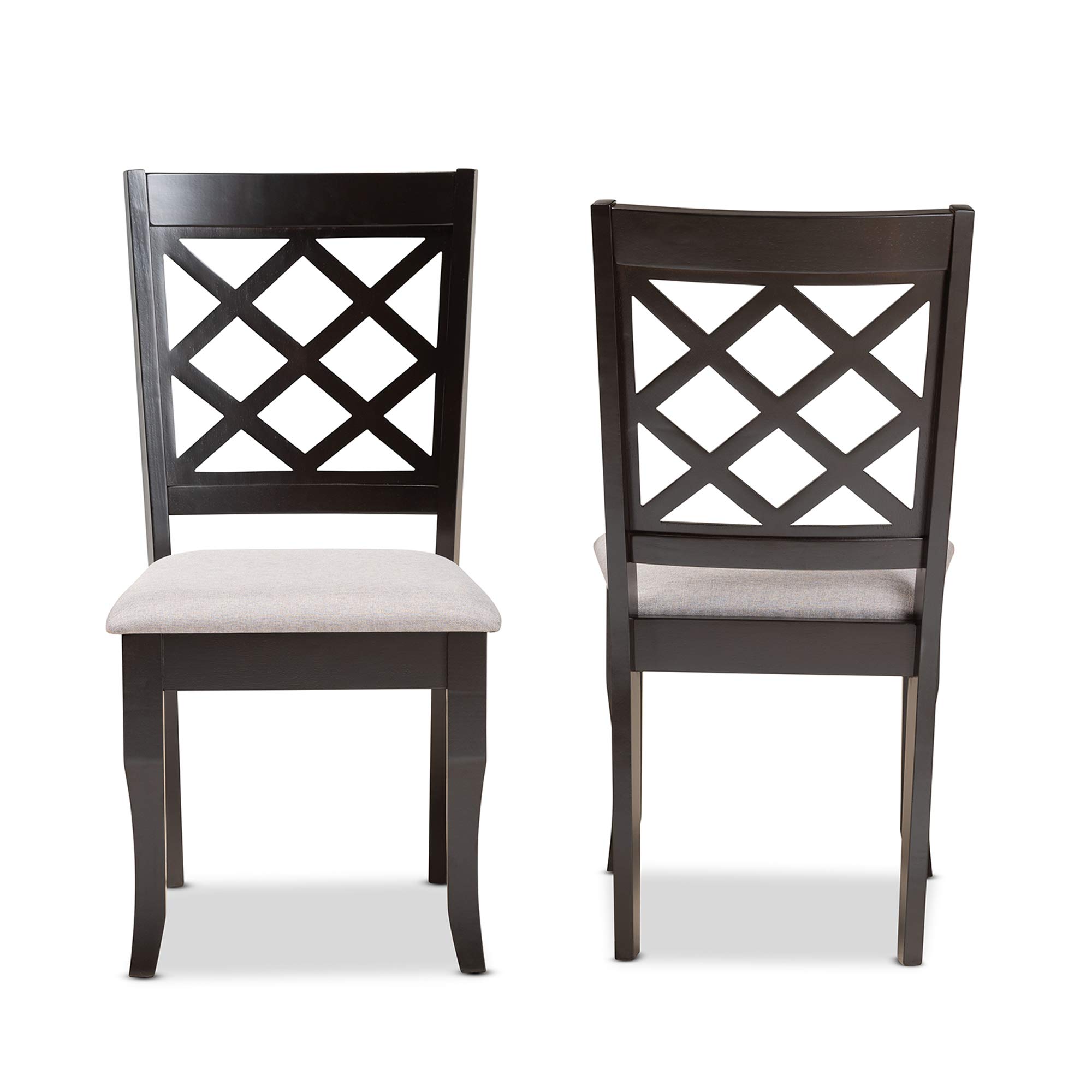 Baxton Studio Verner 2-Piece Dining Chair Set - Grey Fabric Upholstered with Dark Brown Wood Finish - Modern Kitchen & Dining Room Furniture for Home Decor