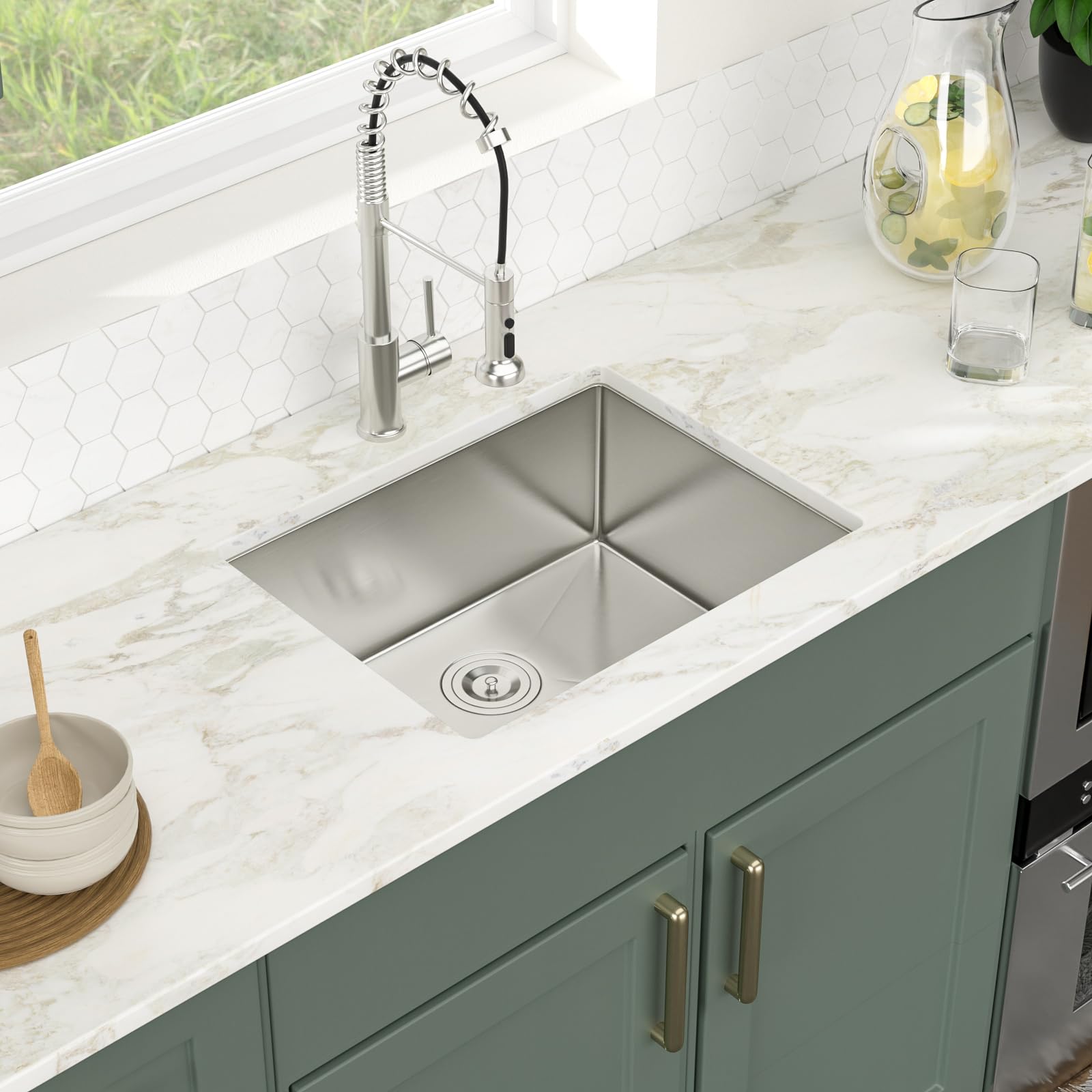 Logmey 23 Inch Undermount Stainless Steel Kitchen Sink - Handmade Single Bowl Bar Prep Sink 16 Gauge (23x18x9 Inches) for Modern Kitchens & Commercial Bars