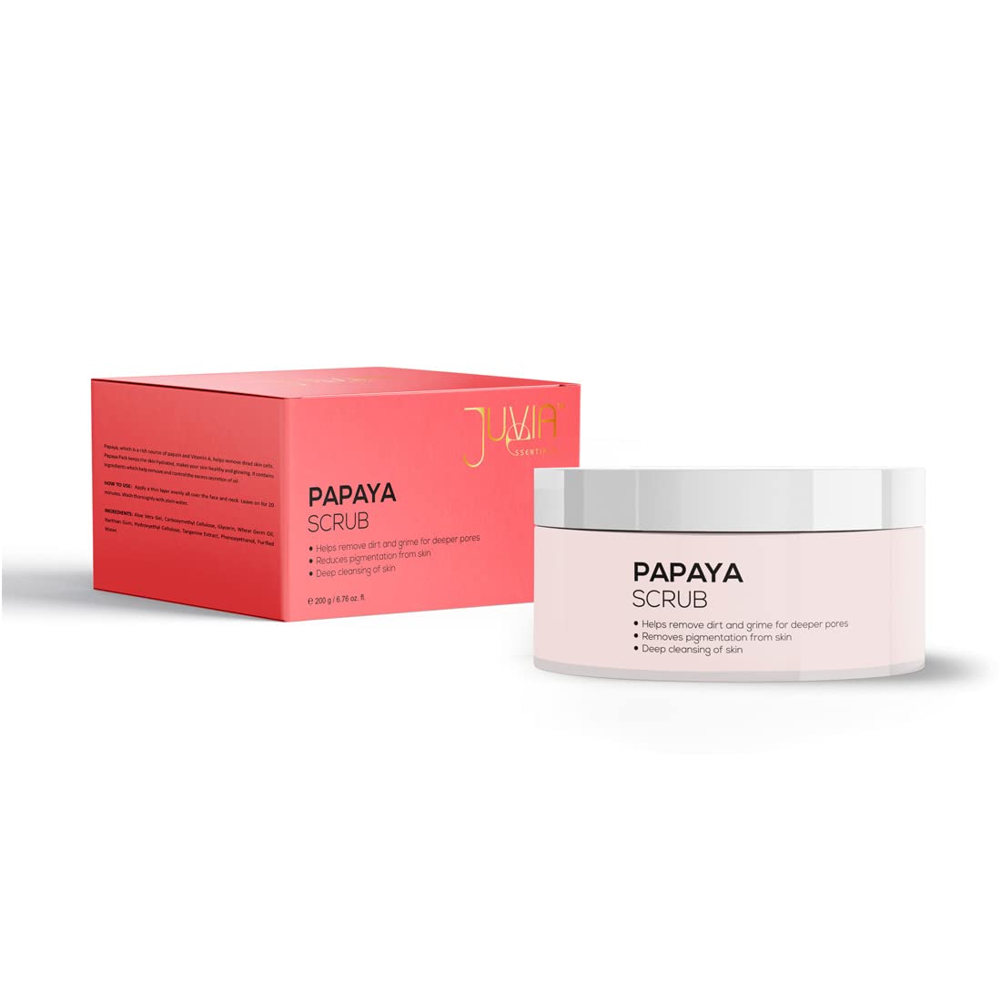 Juvia Essentials Papaya Facial Scrub 200g - Exfoliating & Brightening Face Scrub for Glowing Skin - Perfect for Daily Skincare Routine & Acne Treatment