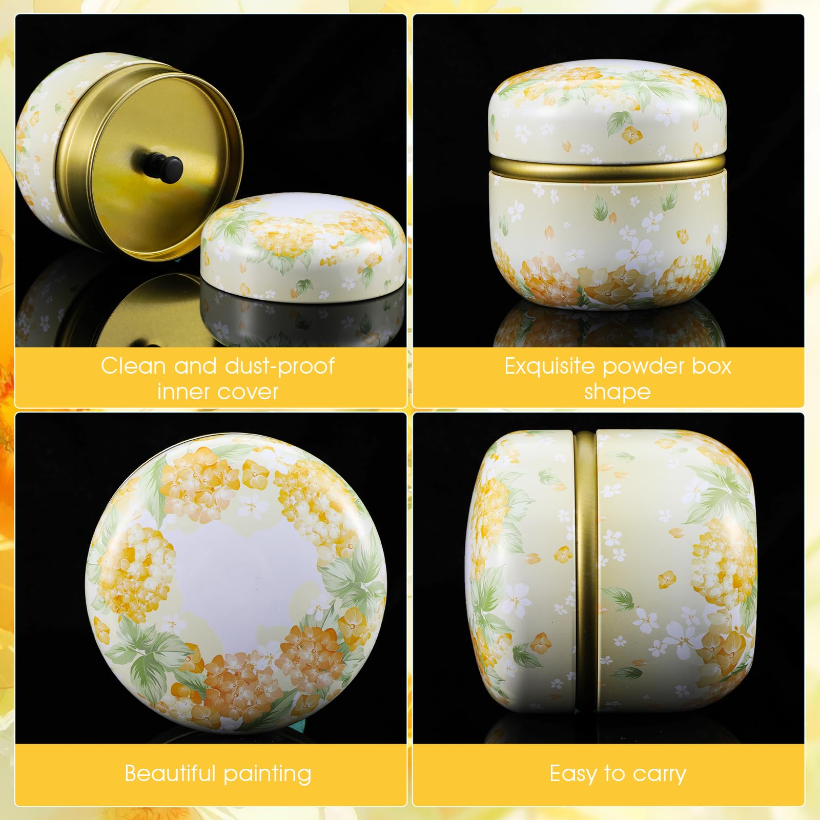 Premium Soft Powder Case with Puff - Portable Loose Powder Container with Lid | Travel-Friendly Dusting Powder Box for Women | Perfect for Home, Bath & On-The-Go Makeup Touchups (Yellow)
