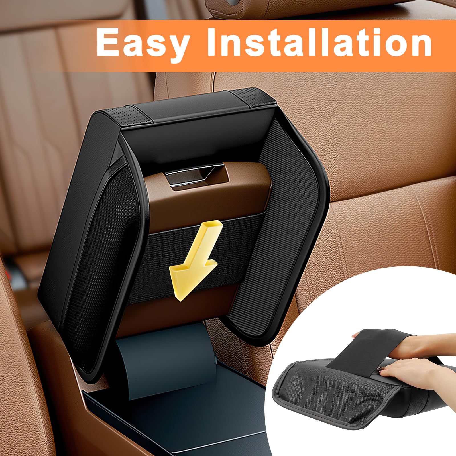 Premium Memory Foam Car Center Console Cover with Storage Pockets - Universal Leather Armrest Cushion Pad for Comfort & Organization - Perfect for Long Drives, Road Trips & Daily Commutes