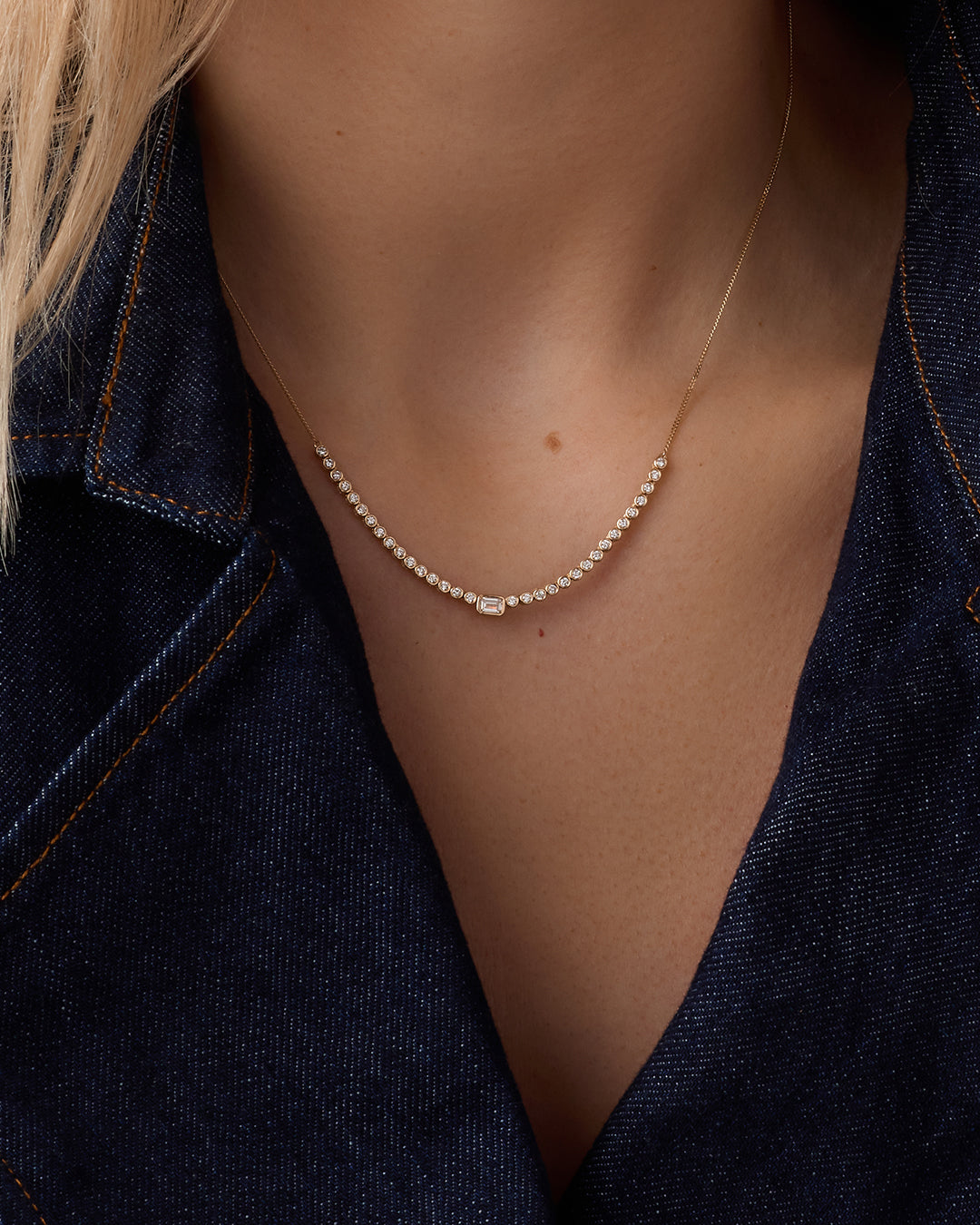 Lab Grown Diamond Emerald Row Necklace - 14K Gold Dainty Pendant Necklace for Women | Perfect for Weddings, Anniversaries & Special Occasions