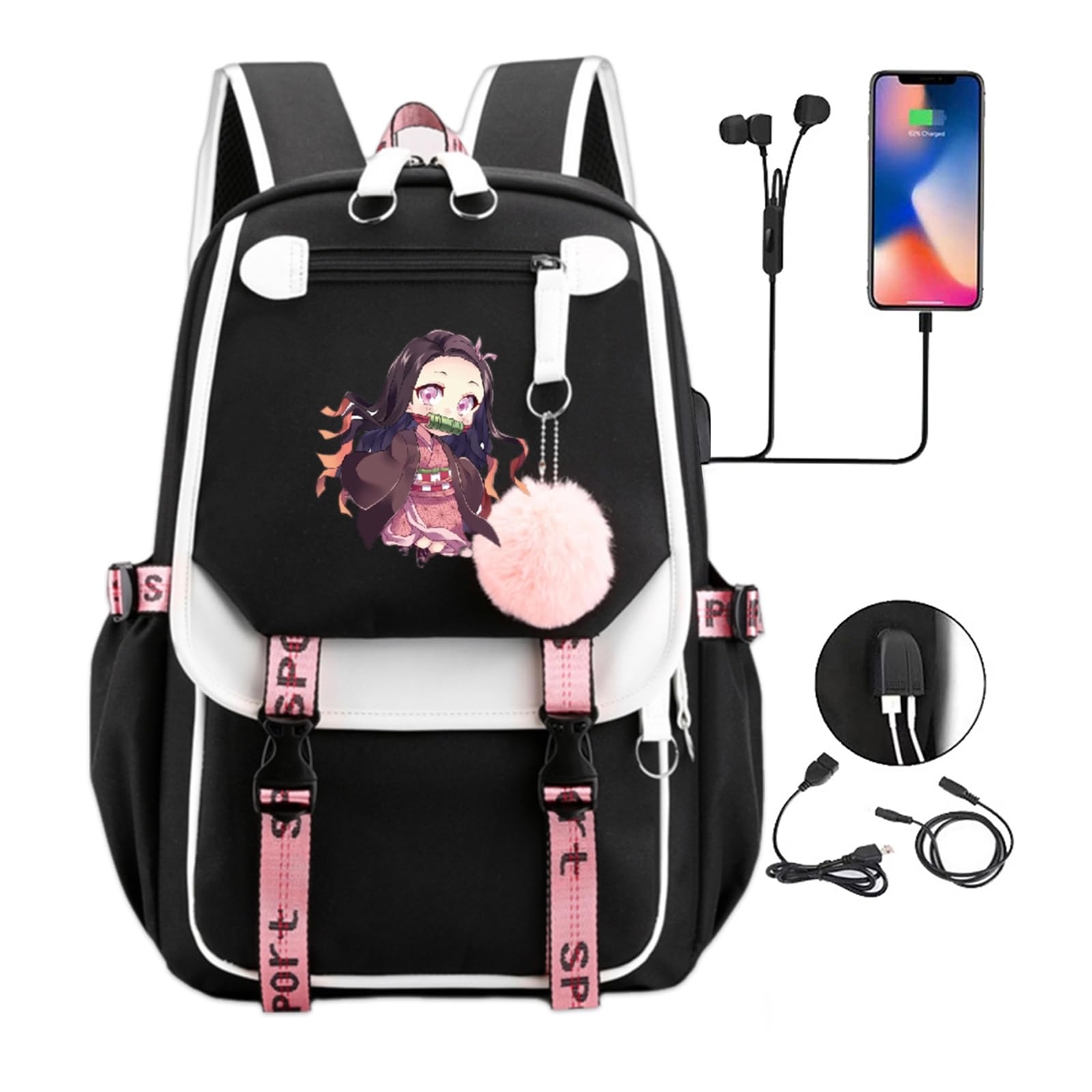 Anime Laptop Backpack for Women & Girls - Stylish 15.6 Inch College Bookbag with USB Charging Port, Durable Carry-On Daypack for School, Work & Travel