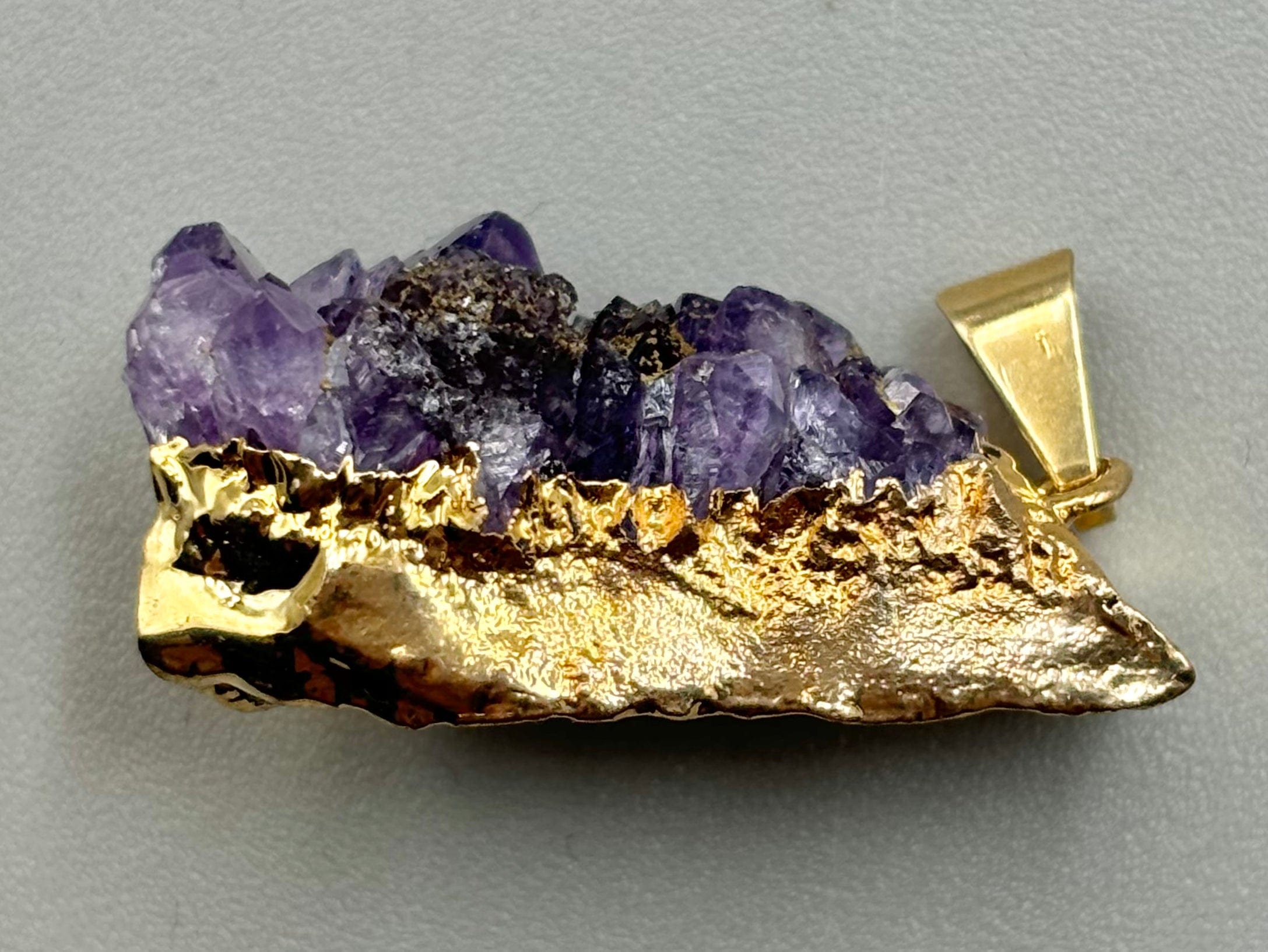 Natural Amethyst Cluster Gold Foil Pendant Necklace - Healing Crystal Jewelry for Women - Perfect for Meditation, Yoga & Spiritual Gifts