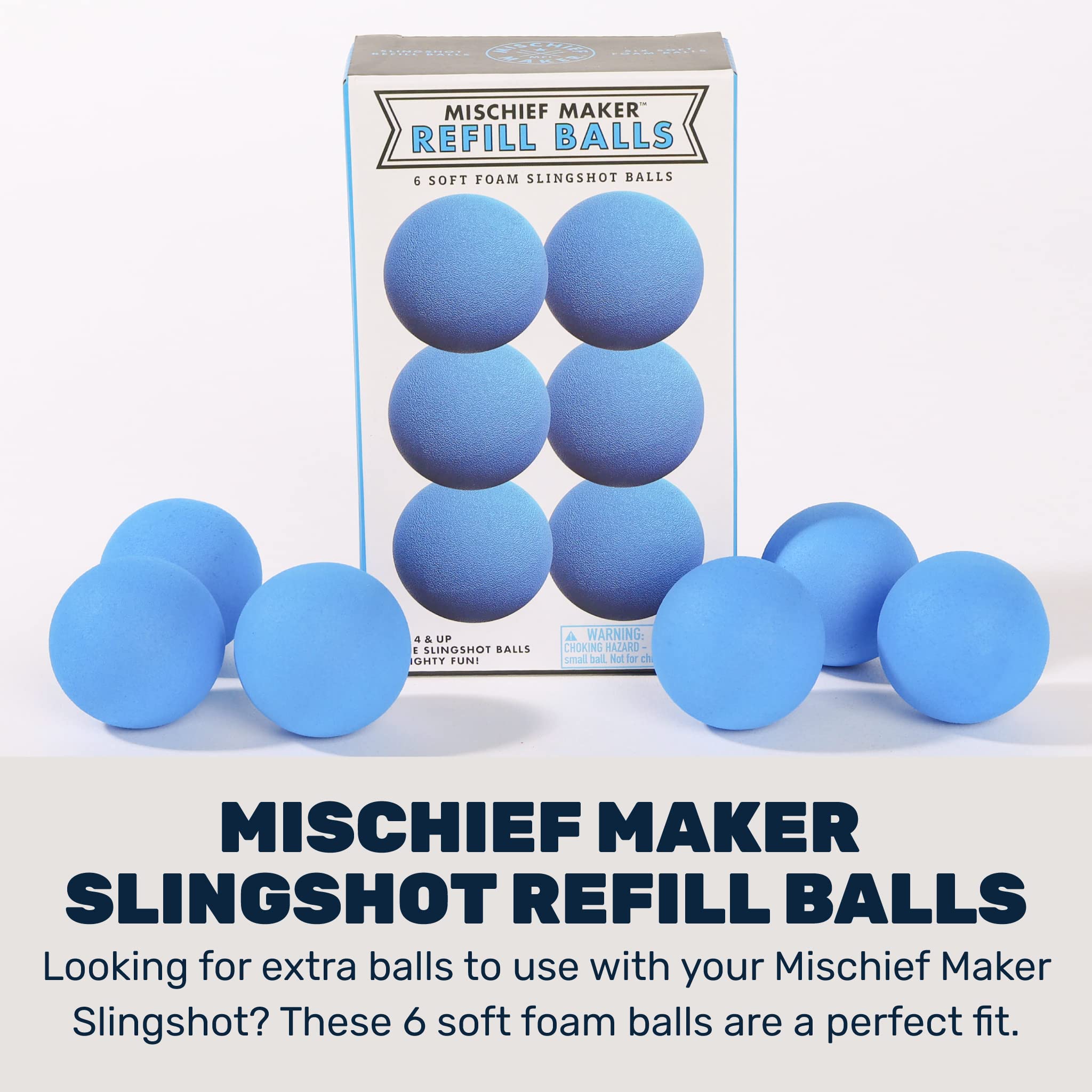 Mischief Maker® Toy Slingshot Foam Balls Refill Pack - 100 Soft EVA Foam Balls for Kids Sling Shot Games - Safe Indoor & Outdoor Play - Bright Blue Replacement Ammo for Fun Family Activities