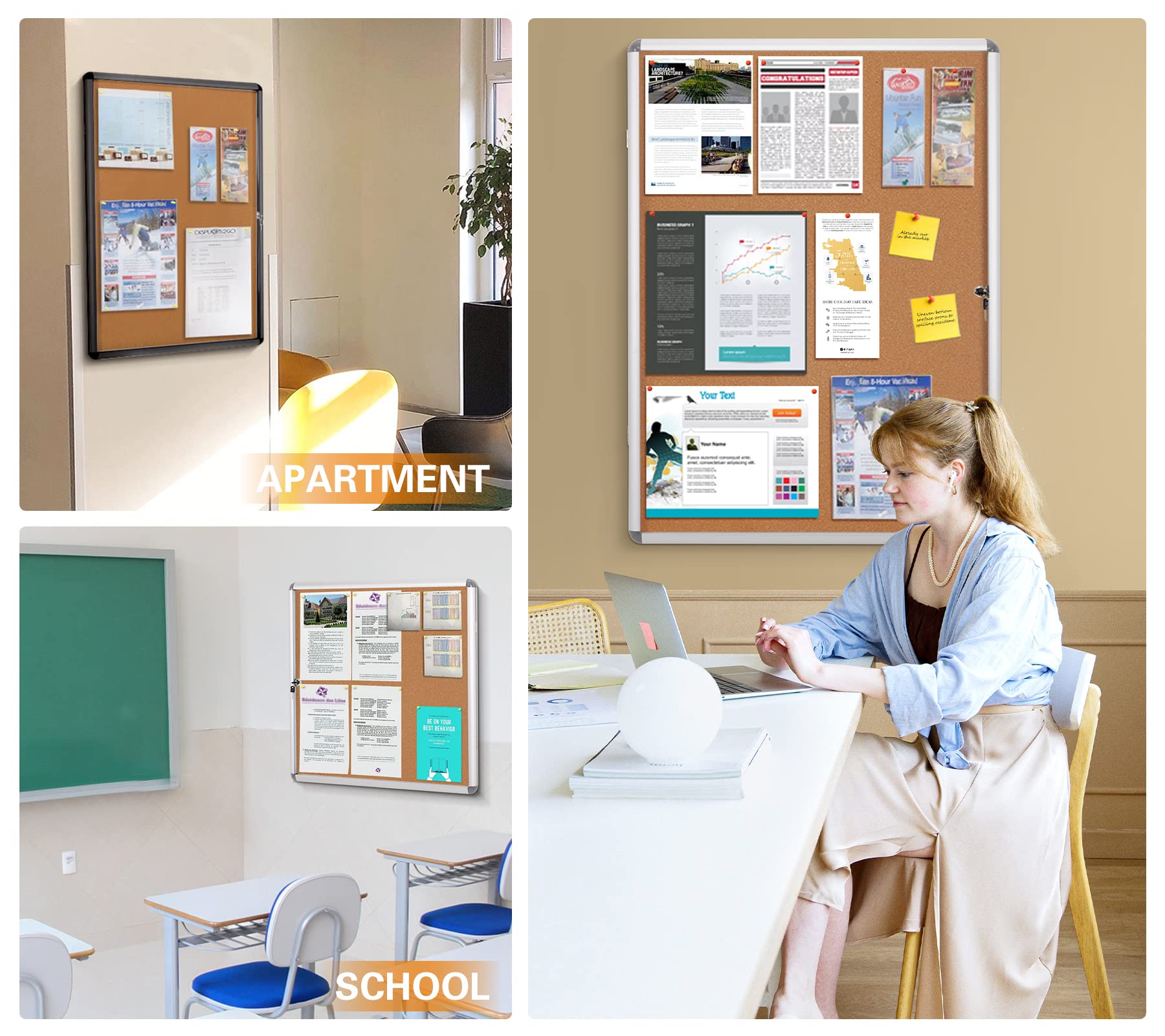 SWANCROWN 38x38 Inch Enclosed Bulletin Board with Locking Cabinet - Cork Pin Notice Board for Schools, Offices & Home Use - Secure Message Display for Announcements, Schedules & Important Notes (Fits 12 A4 Sheets) - Perfect for Classrooms, Workplaces & Family Organization