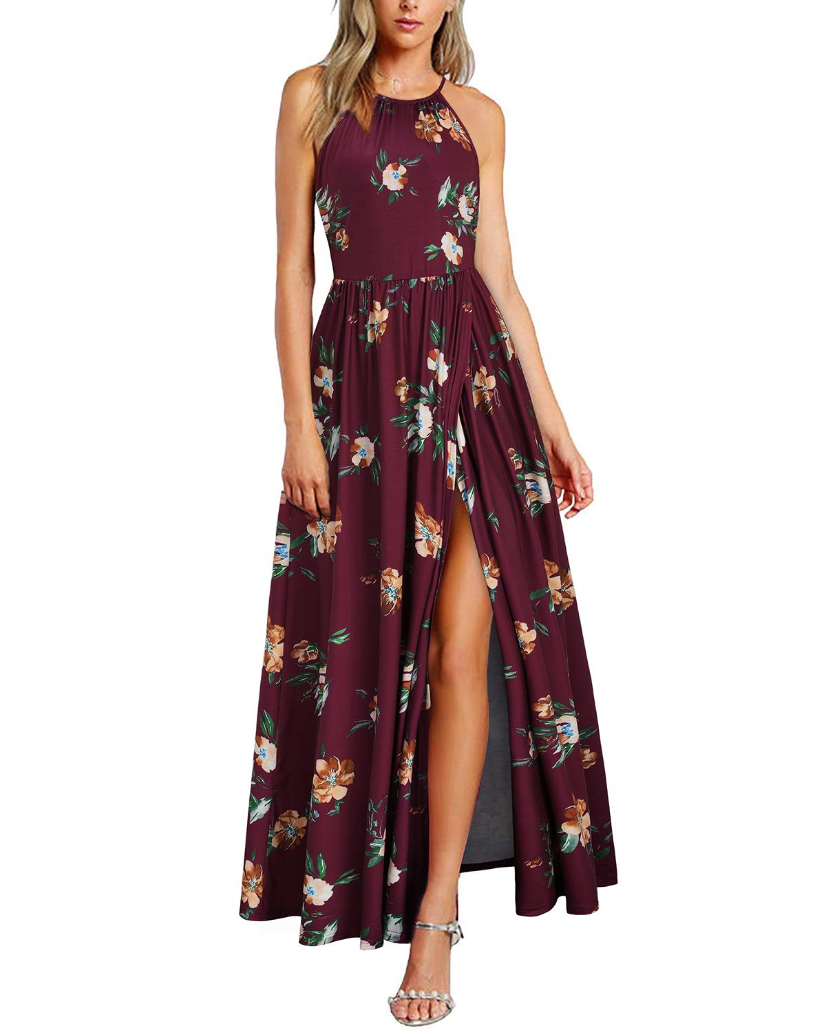 KILIG Women's Summer Maxi Dress 2025 - Casual Sleeveless Floral Sundress with Side Slit, Flowy Long Beach Dress for Vacation, Pool Party & Outdoor Date Night