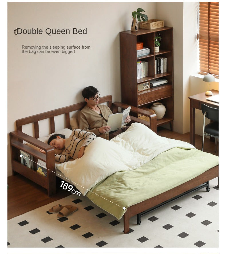 **Oak Solid Wood Folding Sofa Bed – Convertible Sleeper for Small Spaces, Guest Room & Studio Apartments**