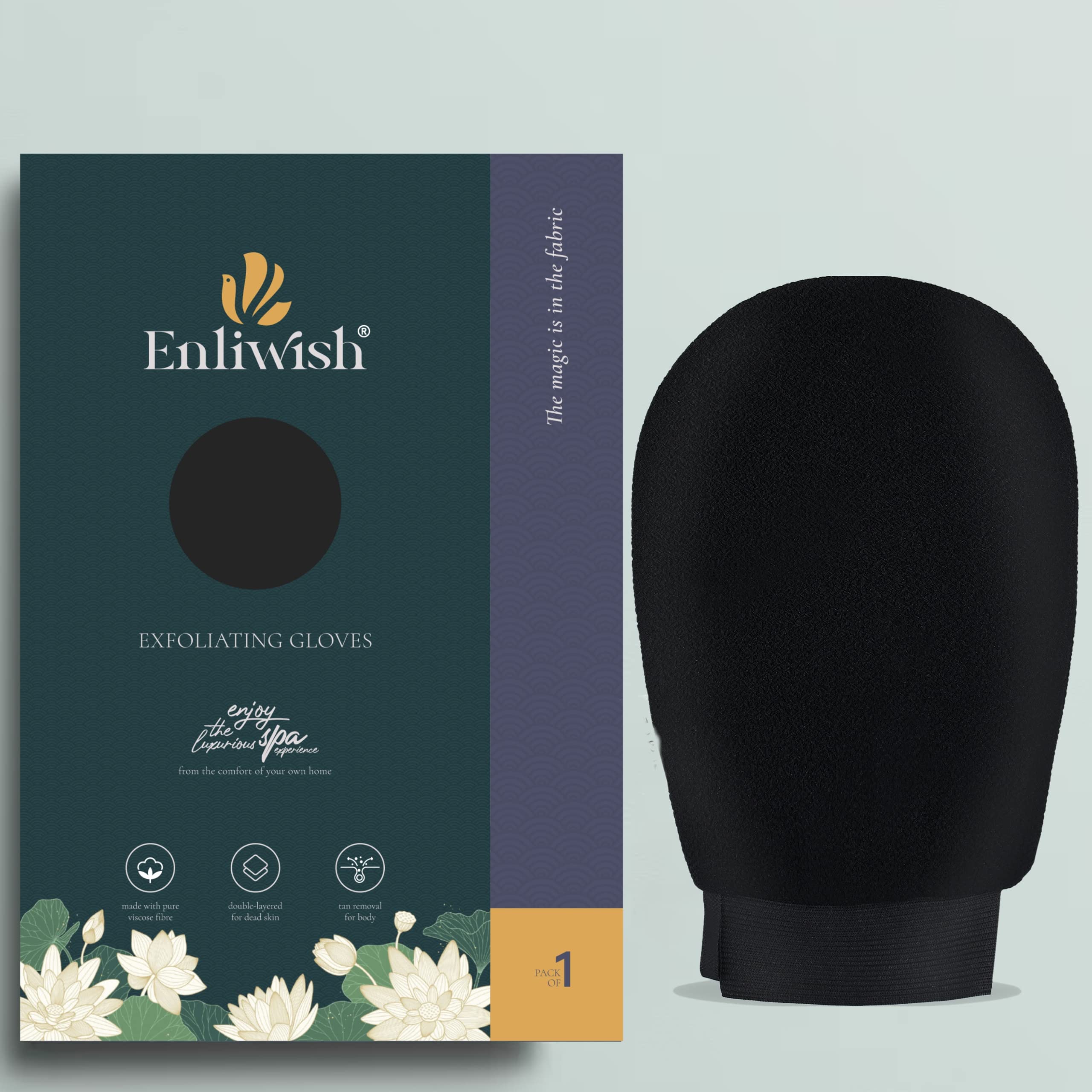 ENLIWISH Exfoliating Gloves for Body Scrub - Dead Skin Remover for Men & Women - Soft & Gentle Exfoliator for Sensitive & Normal Skin (Black) - Perfect for Shower, Spa & Dry Brushing Routine