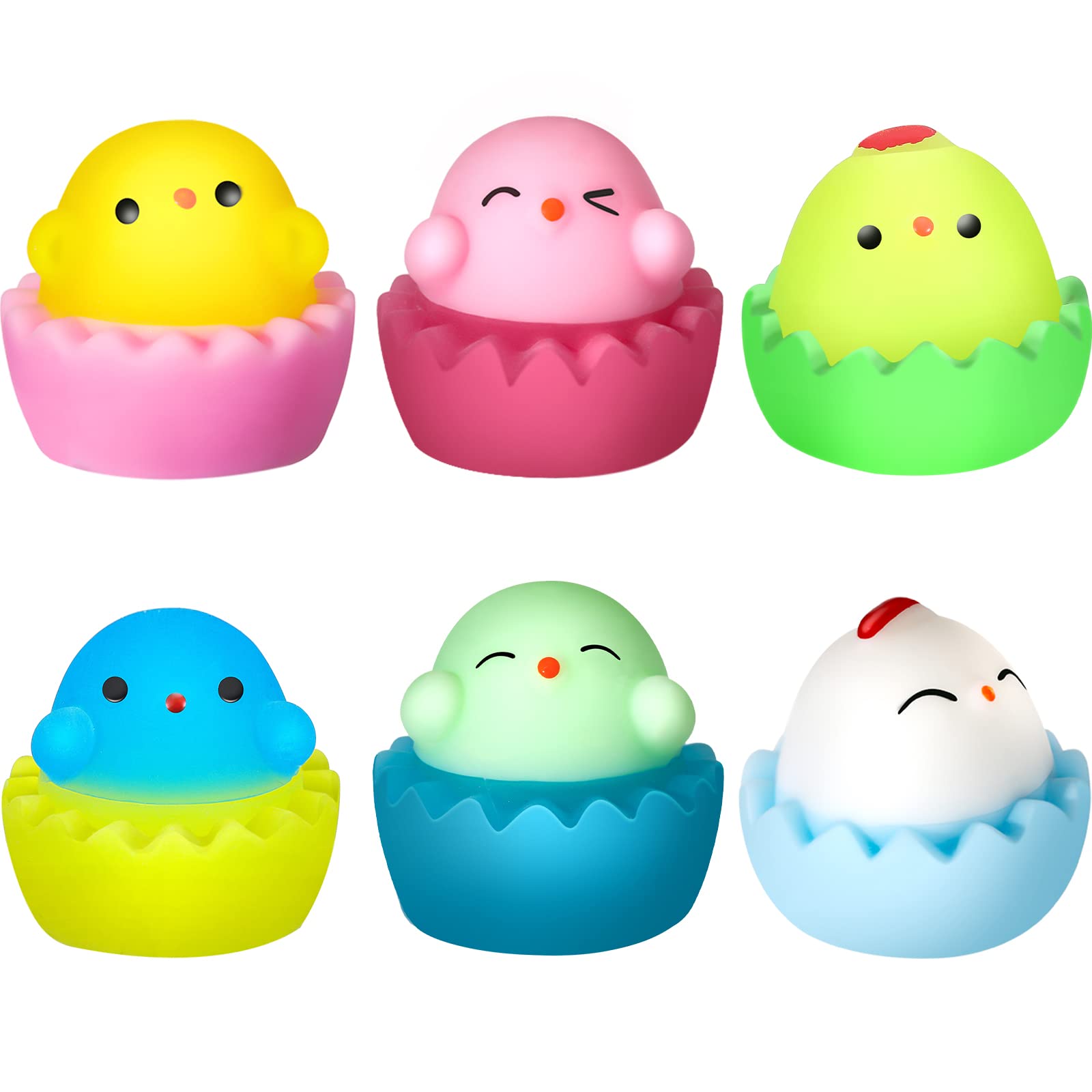 6 Pack Easter Squishy Toys - Cute Kawaii Chicks with Surprise Toys Inside, Soft Easter Basket Stuffers & Egg Fillers, Perfect for Easter Party Favors, Egg Hunts & Kids' Gift Baskets