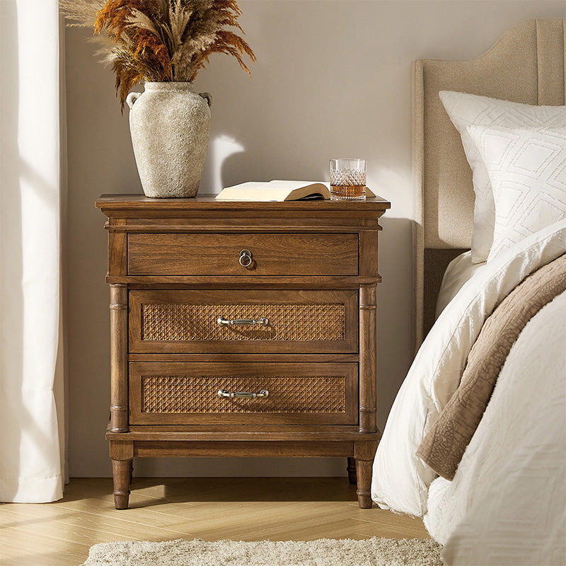 Emilio 3-Drawer Solid Wood Nightstand with USB Charging Port - Modern Bedside Table for Bedroom, Living Room & Office - Perfect for Charging Devices & Storage