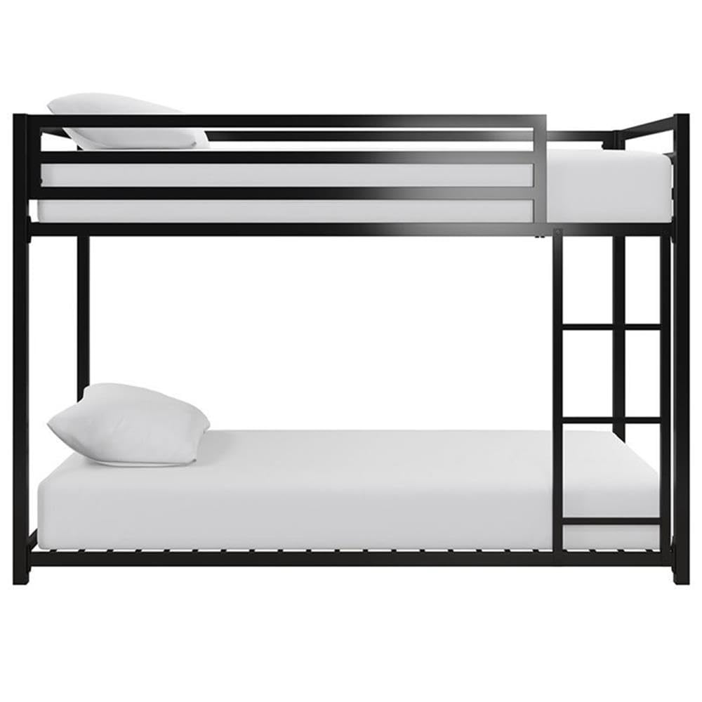 Rosebery Kids Twin Over Twin Metal Bunk Bed in Black - Space Saving Bunk Bed for Kids Room, Dormitory & Sleepovers - Sturdy & Safe Metal Frame with Guardrails