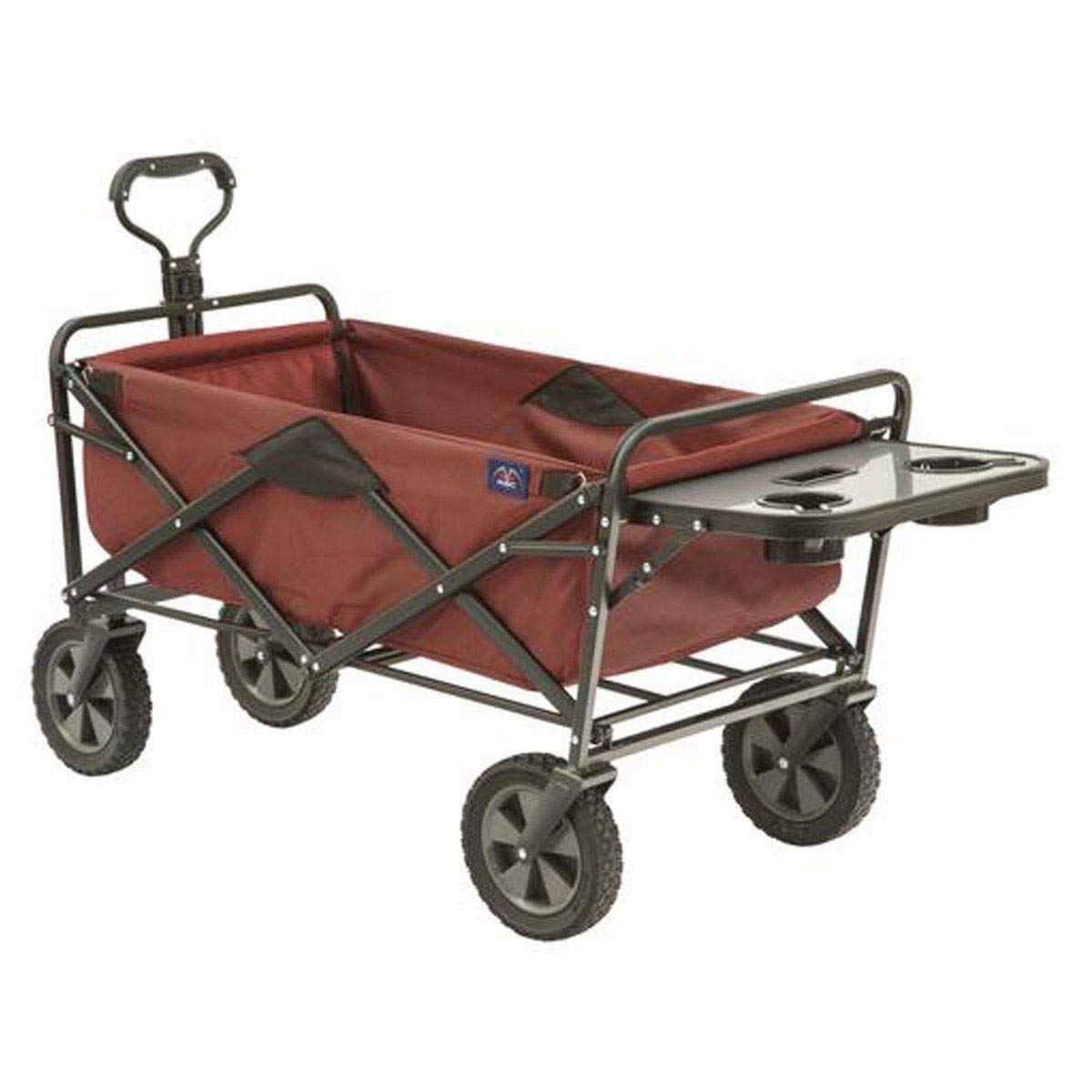 MacSports Collapsible Outdoor Utility Wagon with Folding Table & Drink Holders - Heavy Duty Folding Cart for Beach, Camping, Picnic & Tailgating - Maroon (WTC-167)