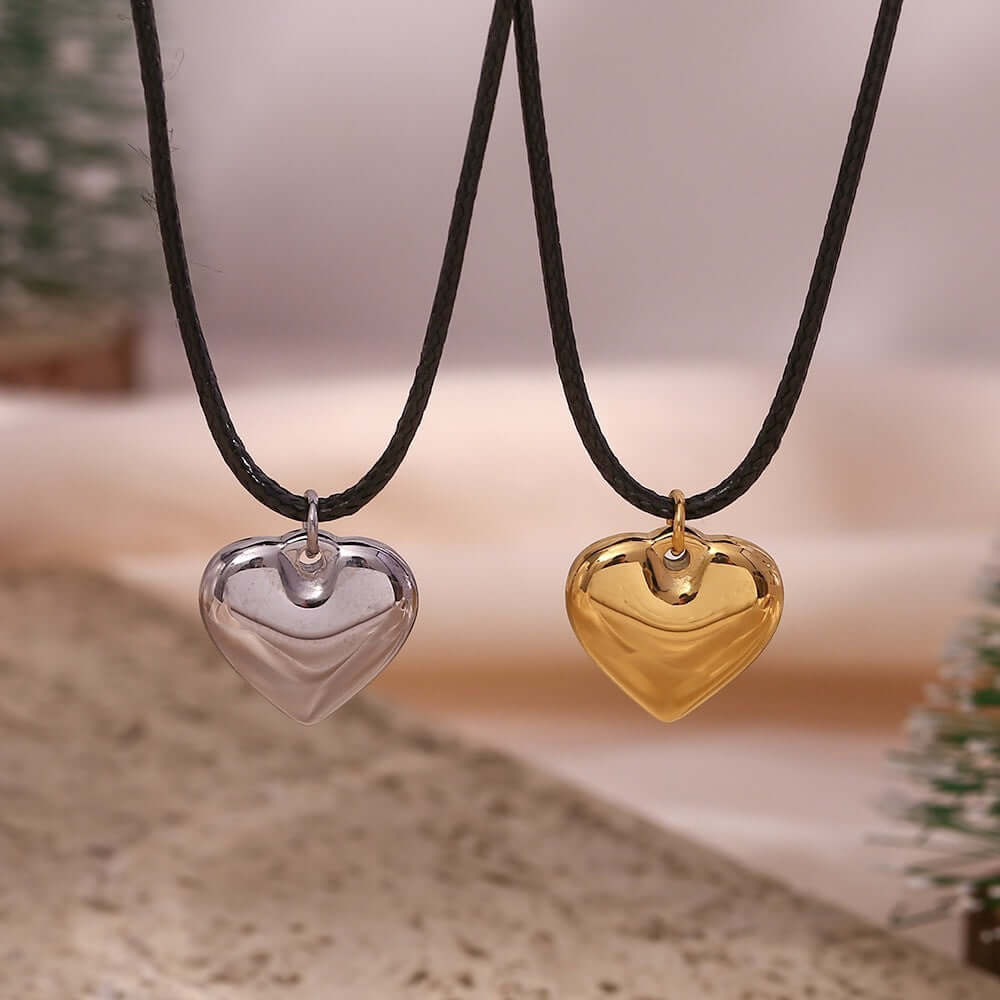 Elegant Black Cord Heart Pendant Necklace in Silver & Gold | Perfect for Valentine's Day Gifts, Anniversary Presents & Romantic Occasions | JDN009