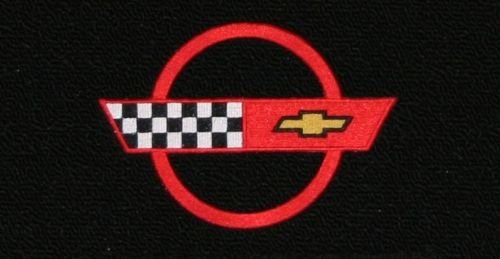 Lloyd Mats Classic Loop Black Front Floor Mats Set for 1984-1990 C4 Corvette - Red Circle & Flags Logo - Premium Car Floor Protection for Sports Cars & Classic Vehicles