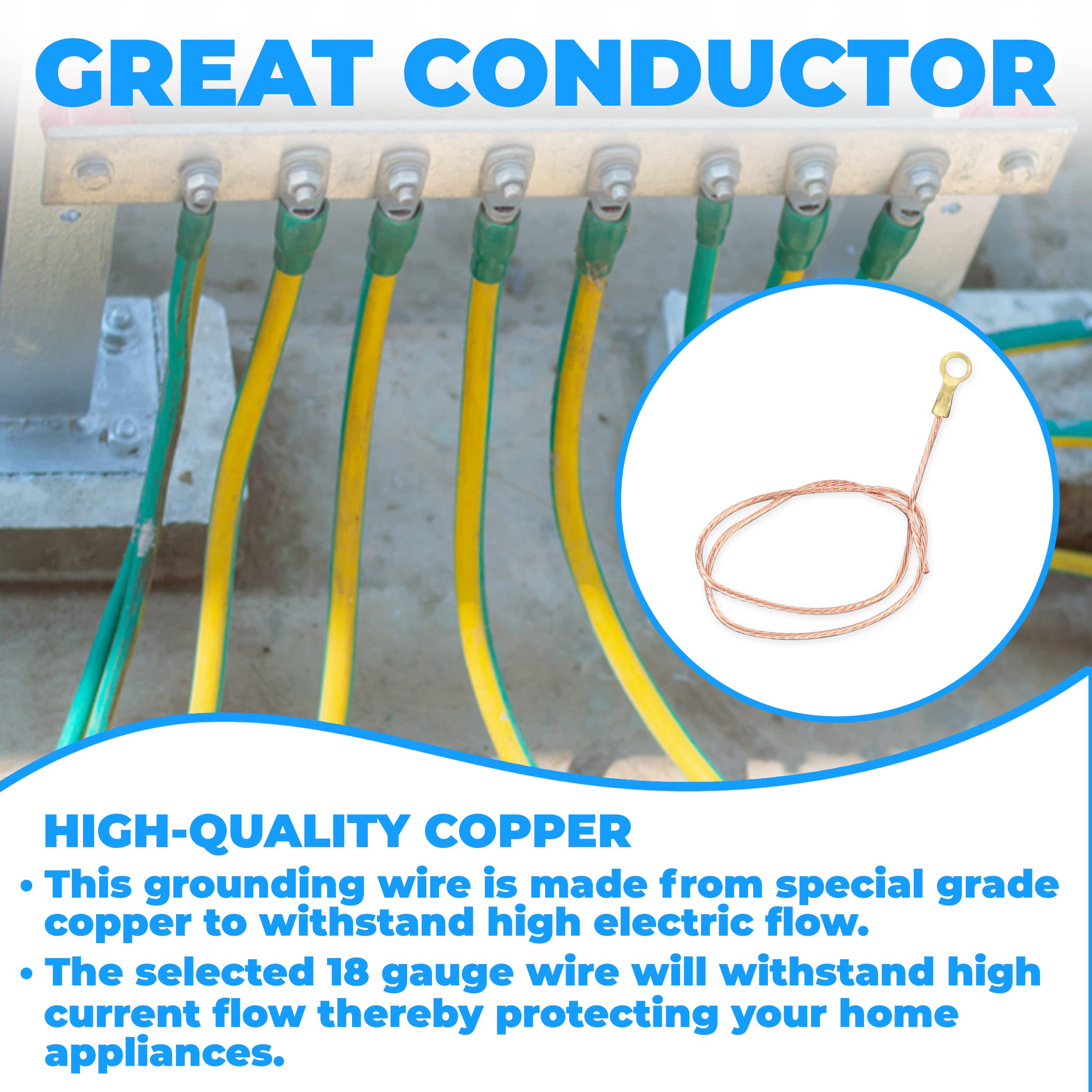 OhLectric 9 Inch Bare Copper Wire - 18 Gauge Grounding Wire with Copper Lugs - 8/32 Thread Thick Copper Connectors for Electrical Safety - Perfect for Home Wiring, DIY Projects, and Industrial Grounding Applications - OL-40502