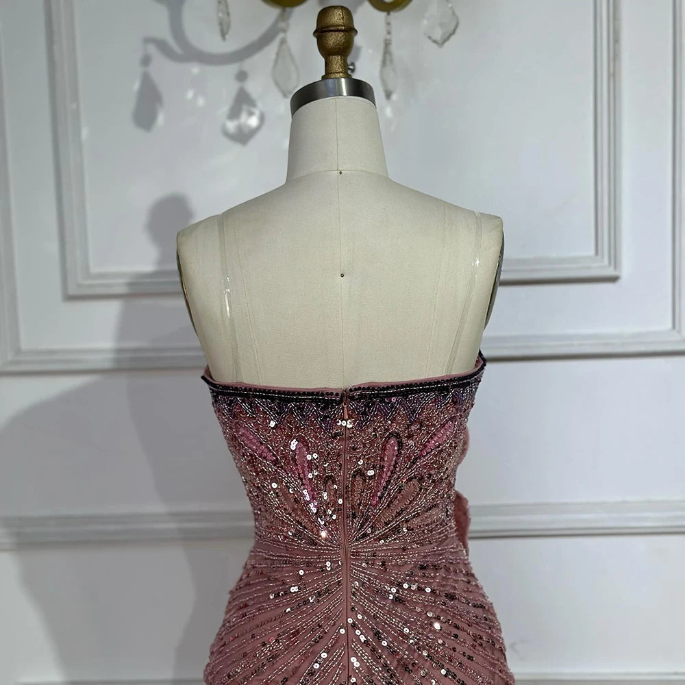 Luxury Dubai Saudi Arabic Pink Mermaid Evening Dress with High Slit - Elegant Formal Gown for Weddings, Prom, Red Carpet & Special Occasions