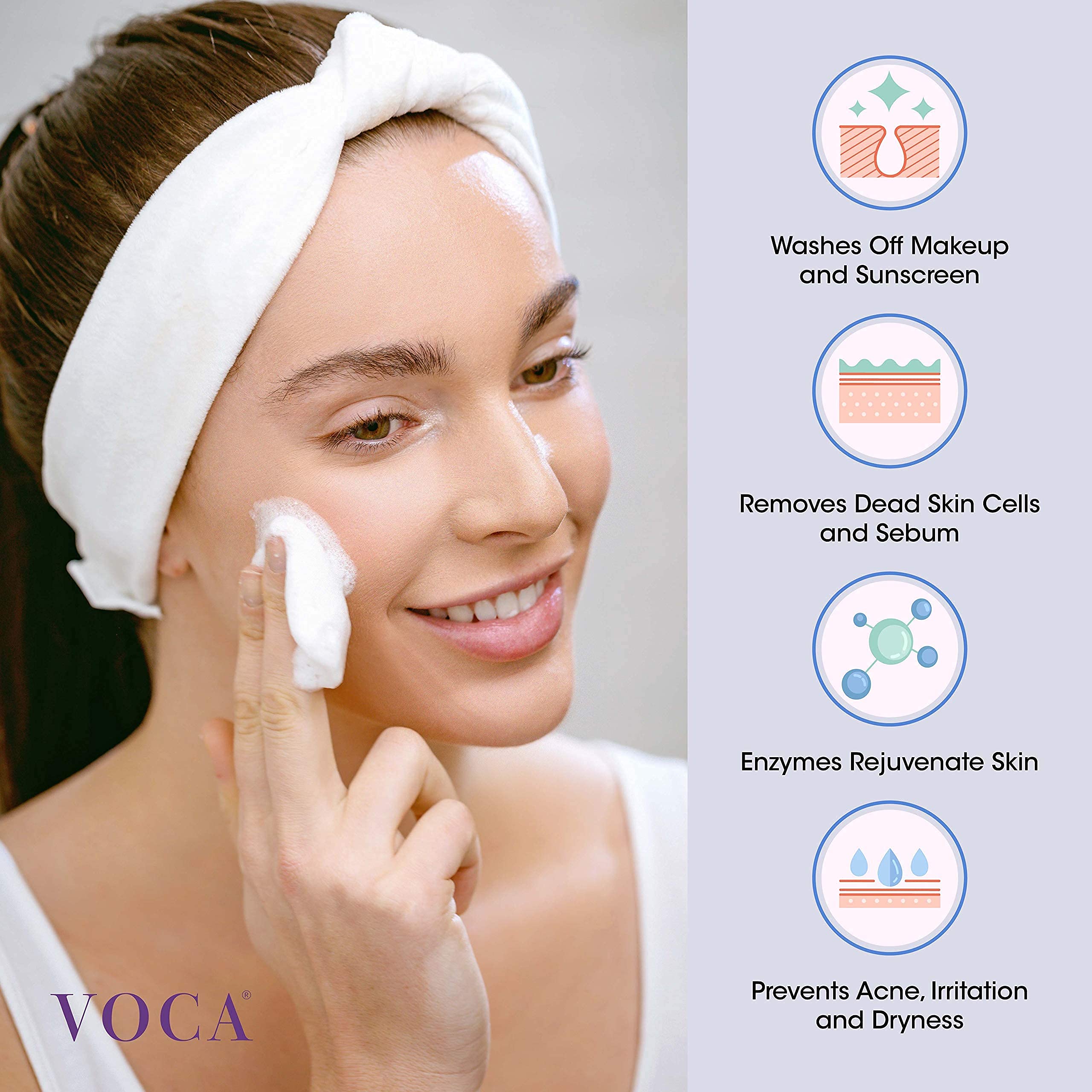 VOCA Enzyme Face Wash Powder - Gentle Exfoliating Cleanser for Makeup Removal, Sunscreen & Oil Control - Brightening Scrub for Acne, Blemish & Glowing Skin - Travel Size Facial Exfoliator (32 Capsules) - Perfect for Daily Skincare Routine & On-the-Go Travel