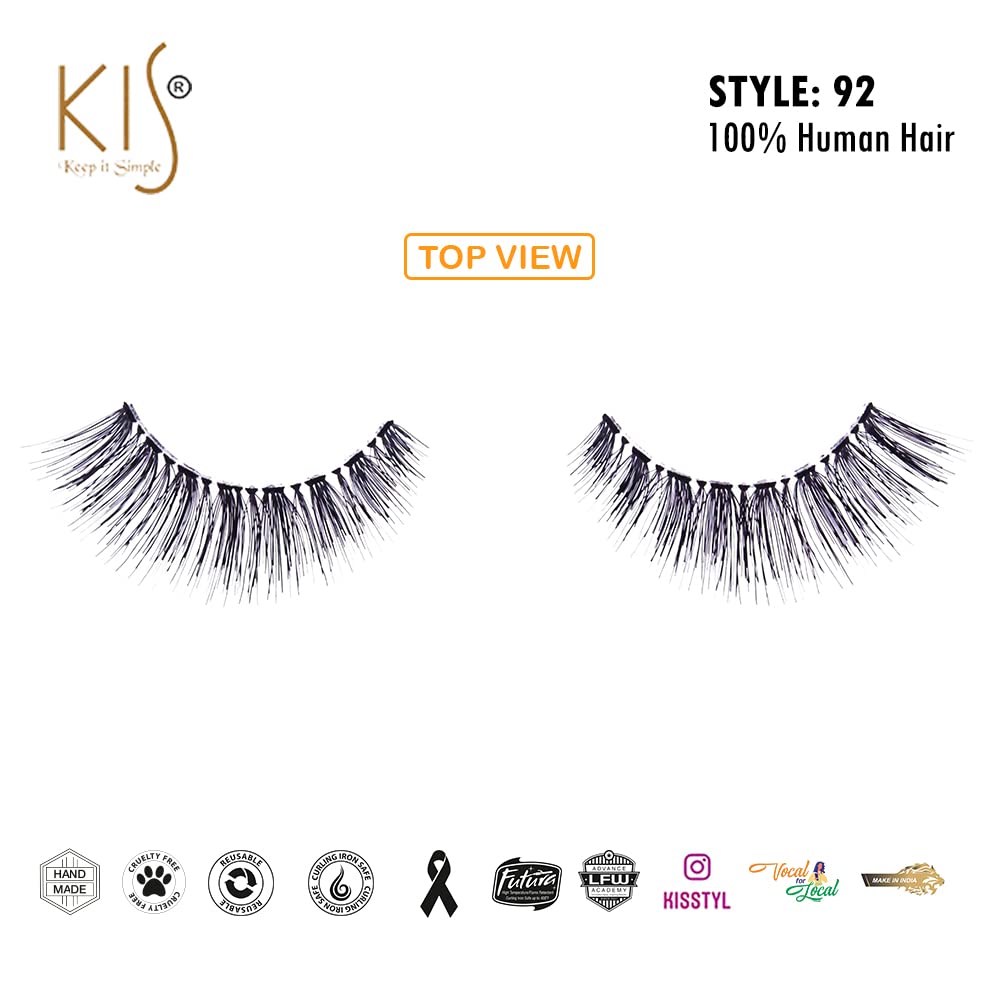 KIS Professional 100% Human Hair Blend Eyelashes - Handcrafted, Natural Look & Feel, Cruelty-Free, Tapered End - Perfect for Weddings, Parties & Everyday Glamour
