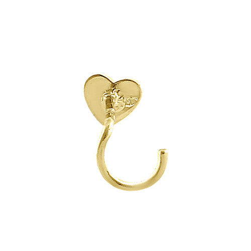 14K Solid Yellow Gold Tiny Heart Hook Nose Stud - Dainty Cartilage & Nostril Piercing Jewelry for Everyday Wear