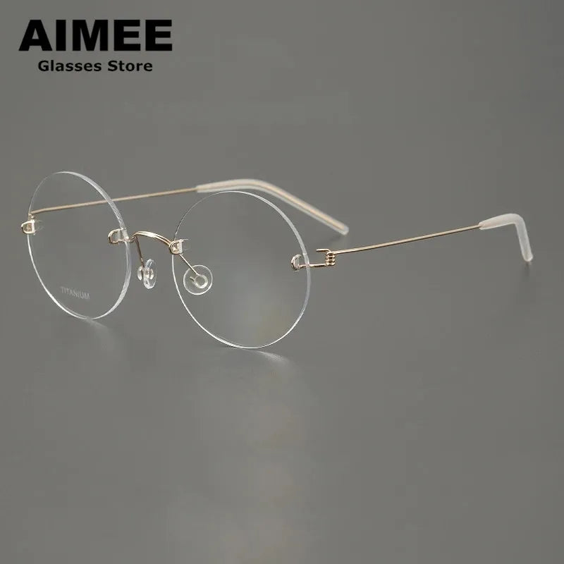 Unisex Rimless Round Screwless Titanium Eyeglasses Frame 1356 - Lightweight & Durable for Reading, Computer Work & Everyday Wear
