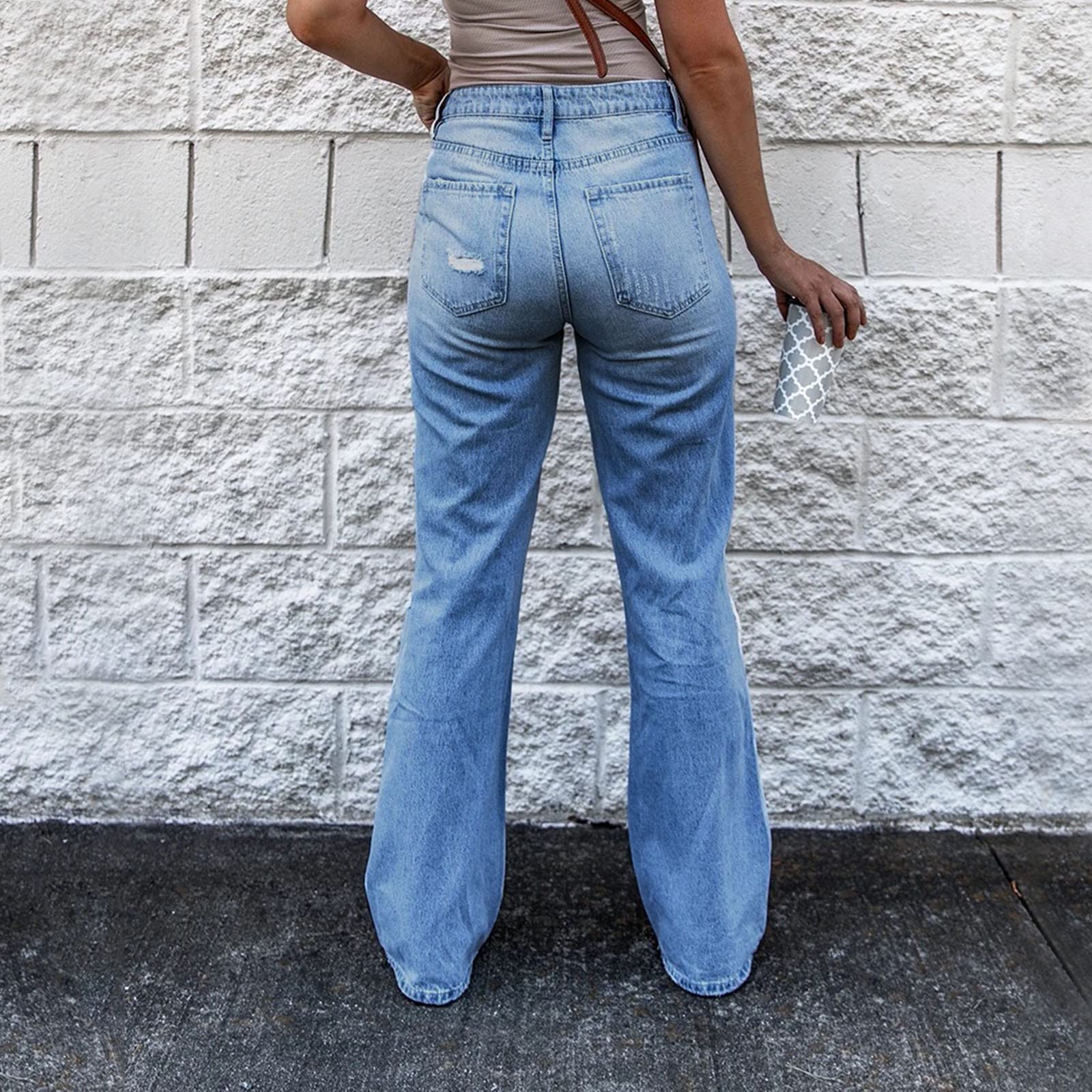 Trendy Y2K Women's Distressed Wide Leg Jeans - Mid Rise Ripped Boyfriend Denim Pants for Casual Outfits & Streetwear Fashion