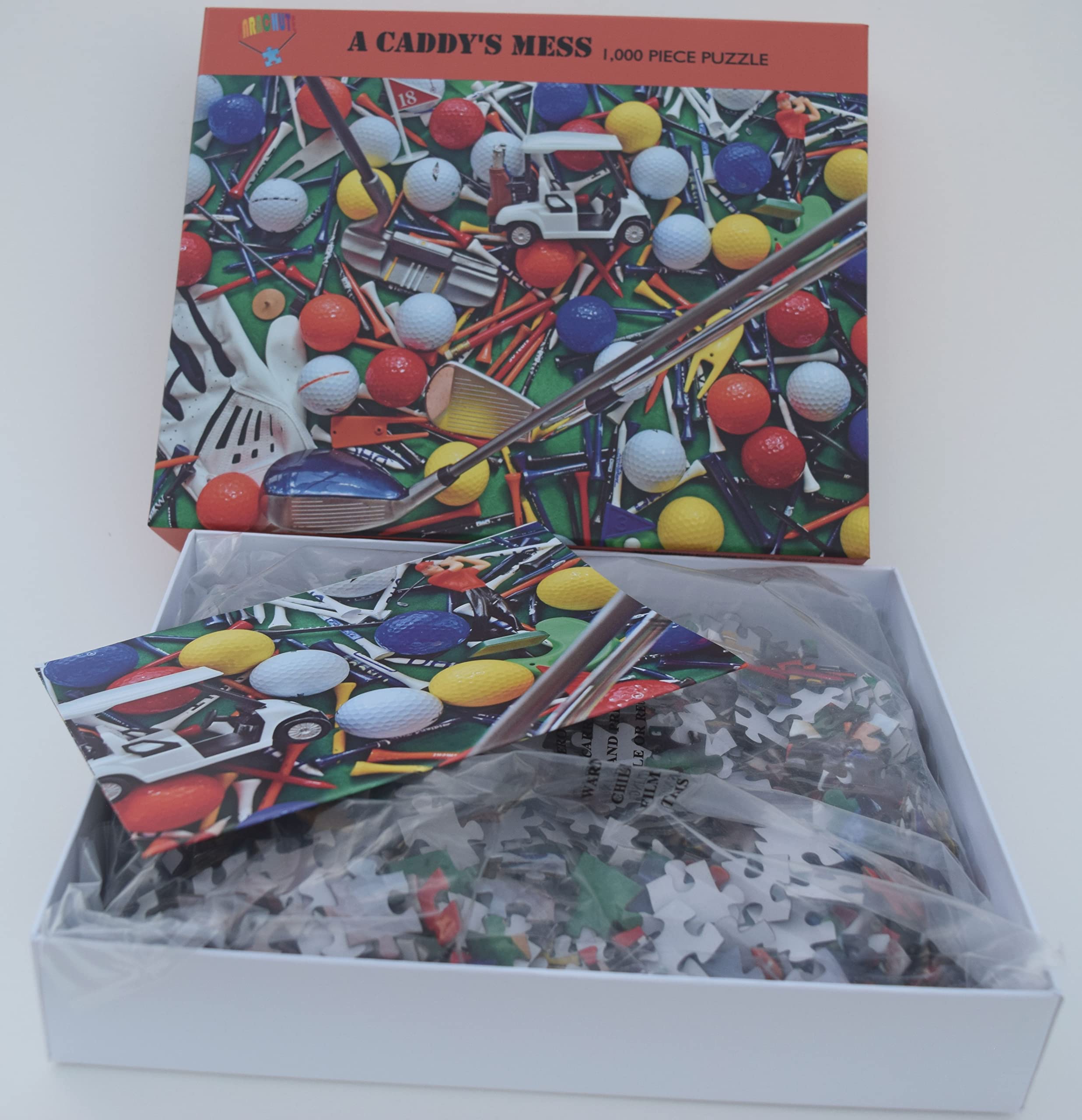 1000 Piece Golf Jigsaw Puzzle - Parachute Puzzles A Caddy's Mess | Challenging Adult Puzzle with Golf Balls & Accessories | Perfect for Golf Lovers, Game Rooms & Relaxation