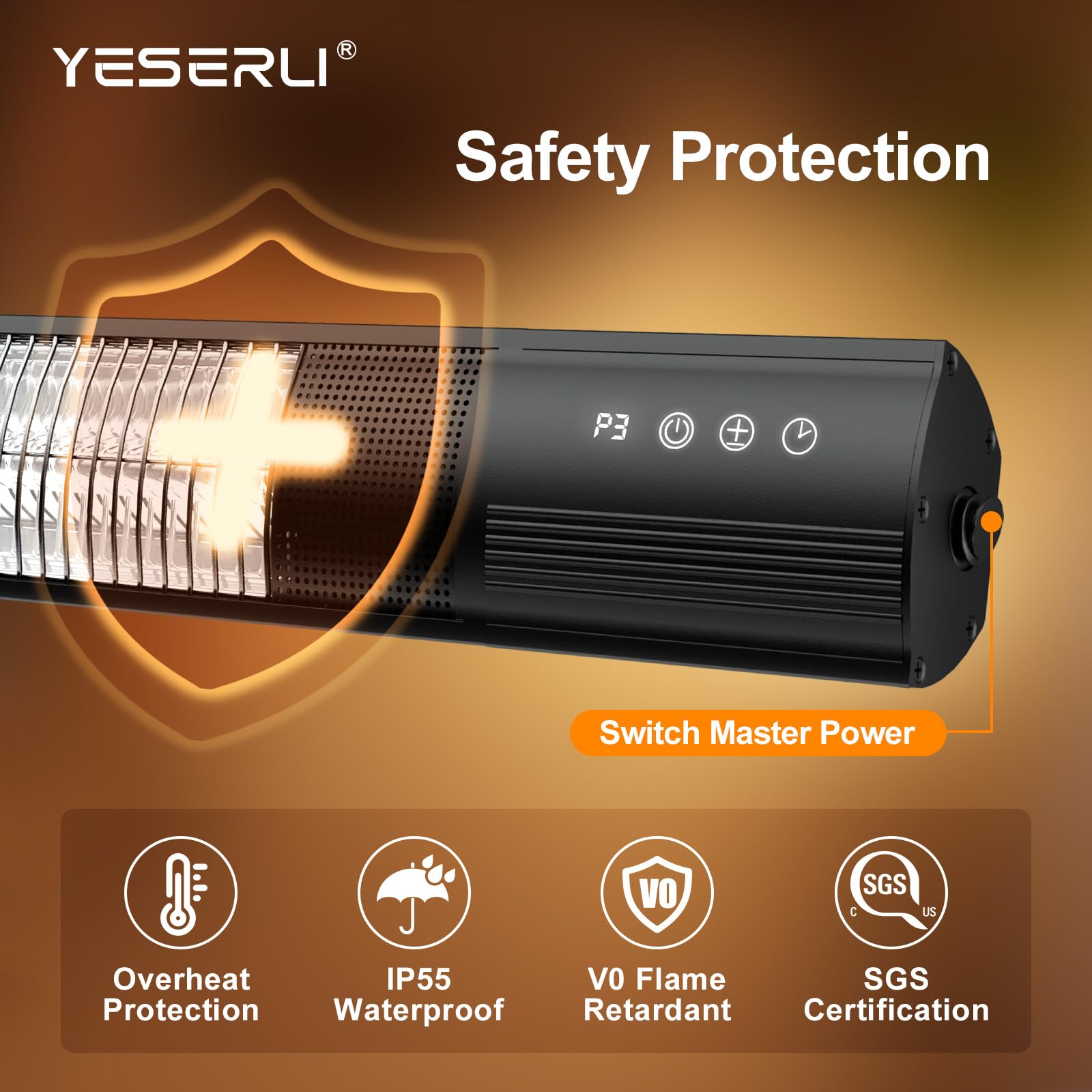 YESERLl 1500W Electric Patio Heater with Remote Control - 3 Power Settings, Wall Mounted Carbon Infrared Outdoor Heater, Fast Heating, Quiet Operation, IP55 Waterproof & 24H Timer - Perfect for Patio, Deck, Garden, and Snowy Outdoor Gatherings