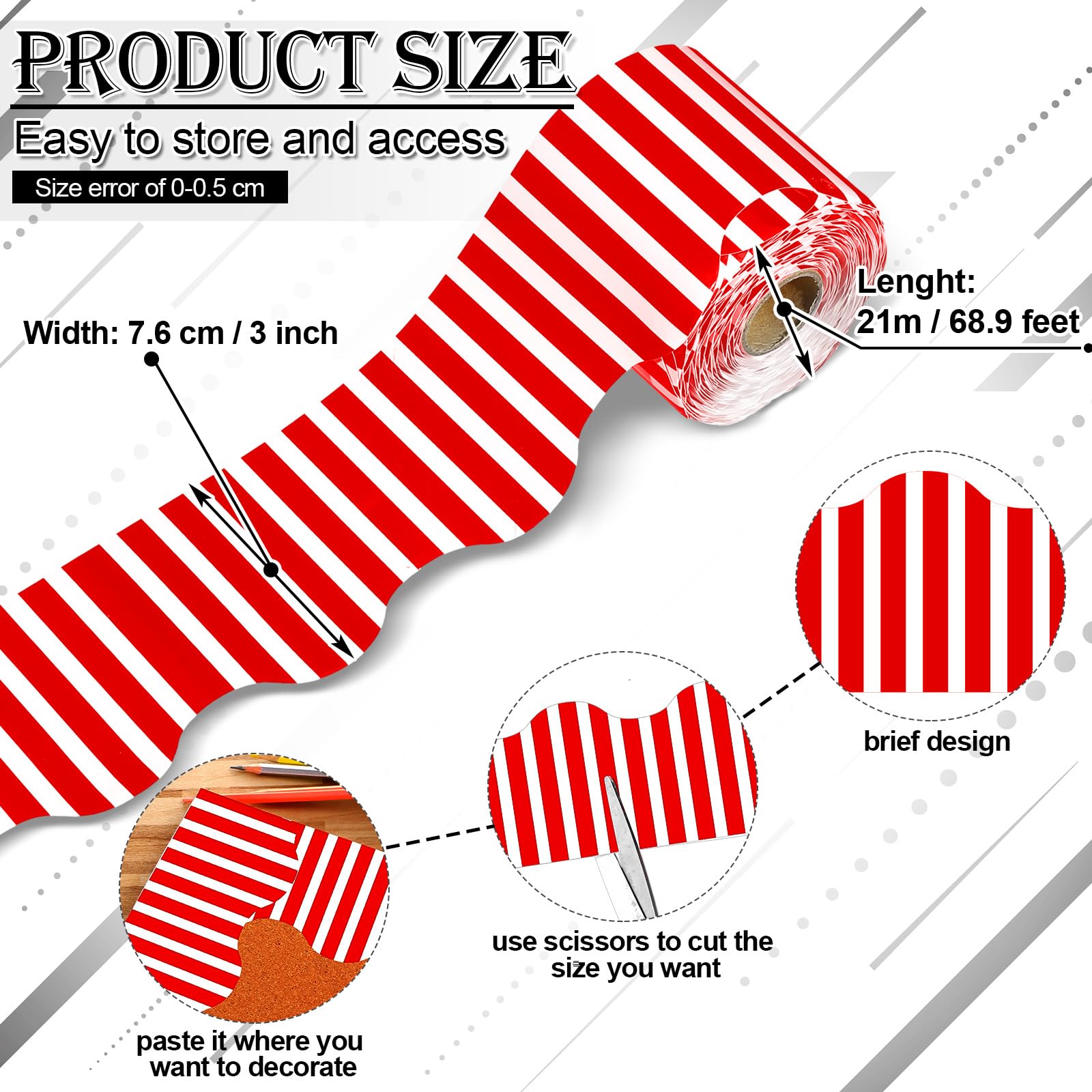 Candy Cane Christmas Bulletin Board Border - 69ft Red & White Scalloped Trim for Classroom & Chalkboard Decor