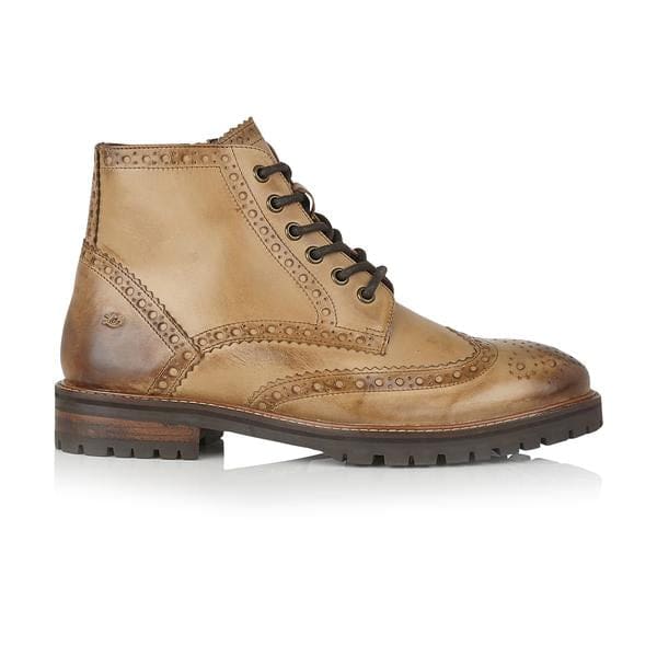 London Brogue Billy Tan Men's Boots - Classic Leather Oxford Shoes for Business & Casual Wear - Perfect for Office, Weddings & Formal Events