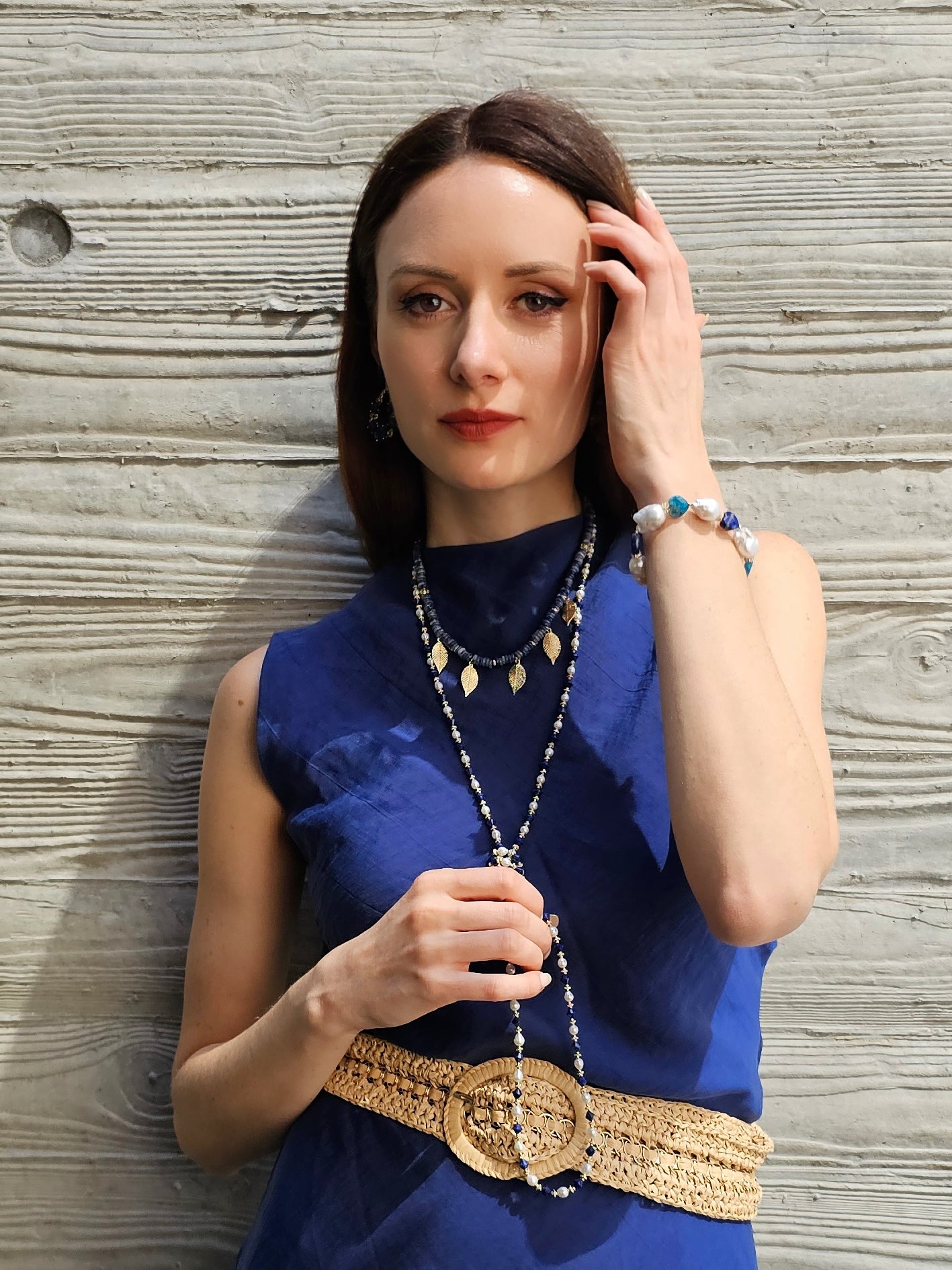 Elegant Baroque Pearls with Heart-Shaped Lapis & Apatite Bracelet - Perfect for Weddings, Anniversaries & Romantic Gifts | PB013