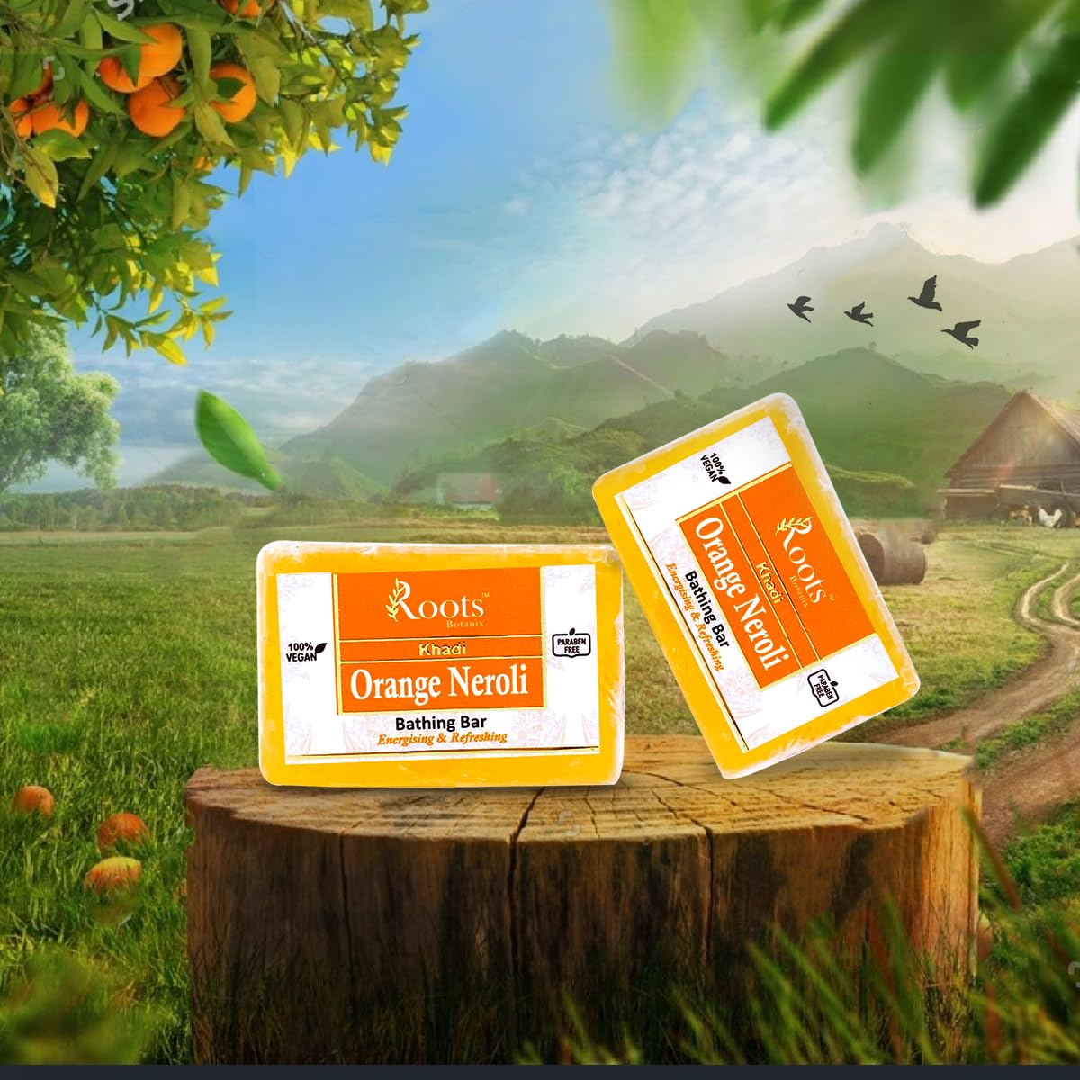 Roots Botanix Herbal Orange Neroli Soap 125g Pack of 4 | Ayurvedic Natural Soap with Essential Oils | Hydrating & Nourishing for All Skin Types | Healthy Skin Care | Perfect for Daily Bathing, Spa & Aromatherapy
