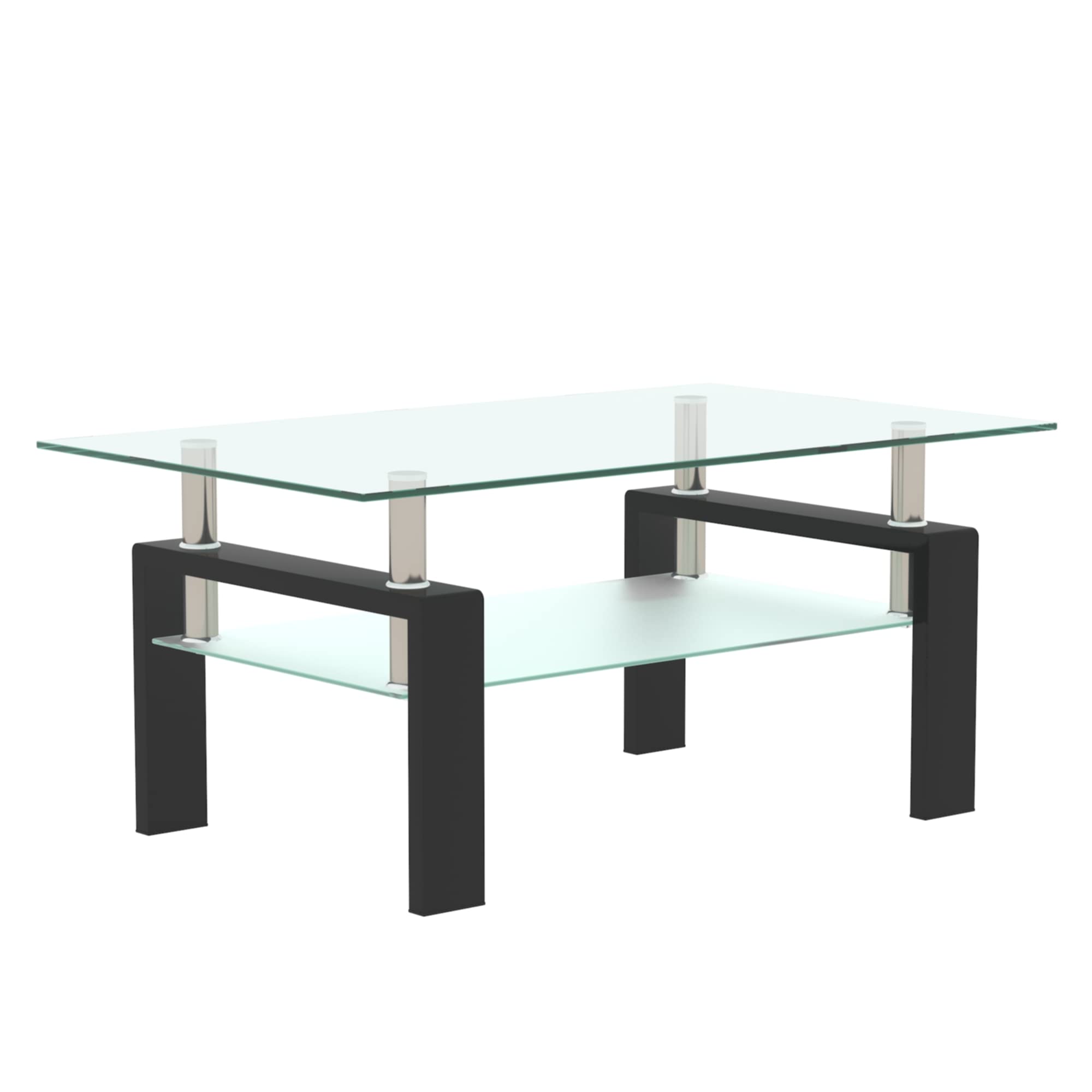Modern Rectangle Glass Coffee Table with Lower Shelf & Sturdy Metal Legs - Stylish Living Room Furniture for Home Décor & Entertaining Guests