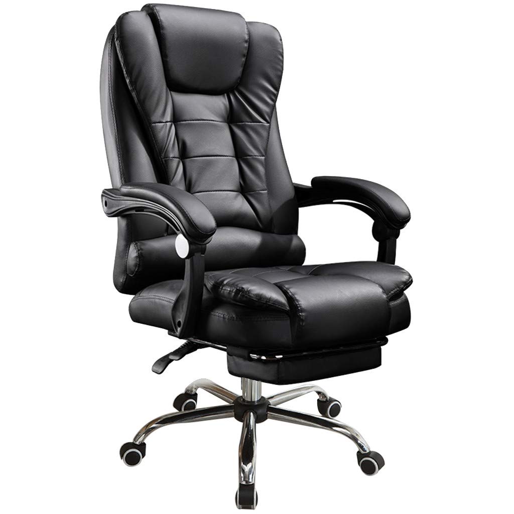 Ergonomic Reclining Office Chair with Footrest - High Back Leather Executive Desk Chair with Lumbar Support, Swivel Lift & Massage for Home Office, Gaming & Napping (Black) - Perfect for Work, Relaxation & Long Sitting Sessions