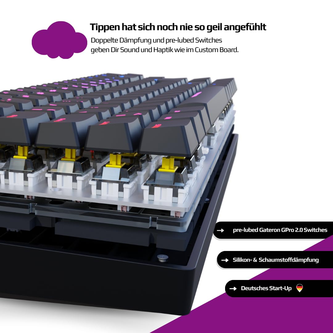 Nyfter 98% Gaming Keyboard - Hot-Swappable RGB Mechanical with Gateron Yellow Switches for PC Gamers